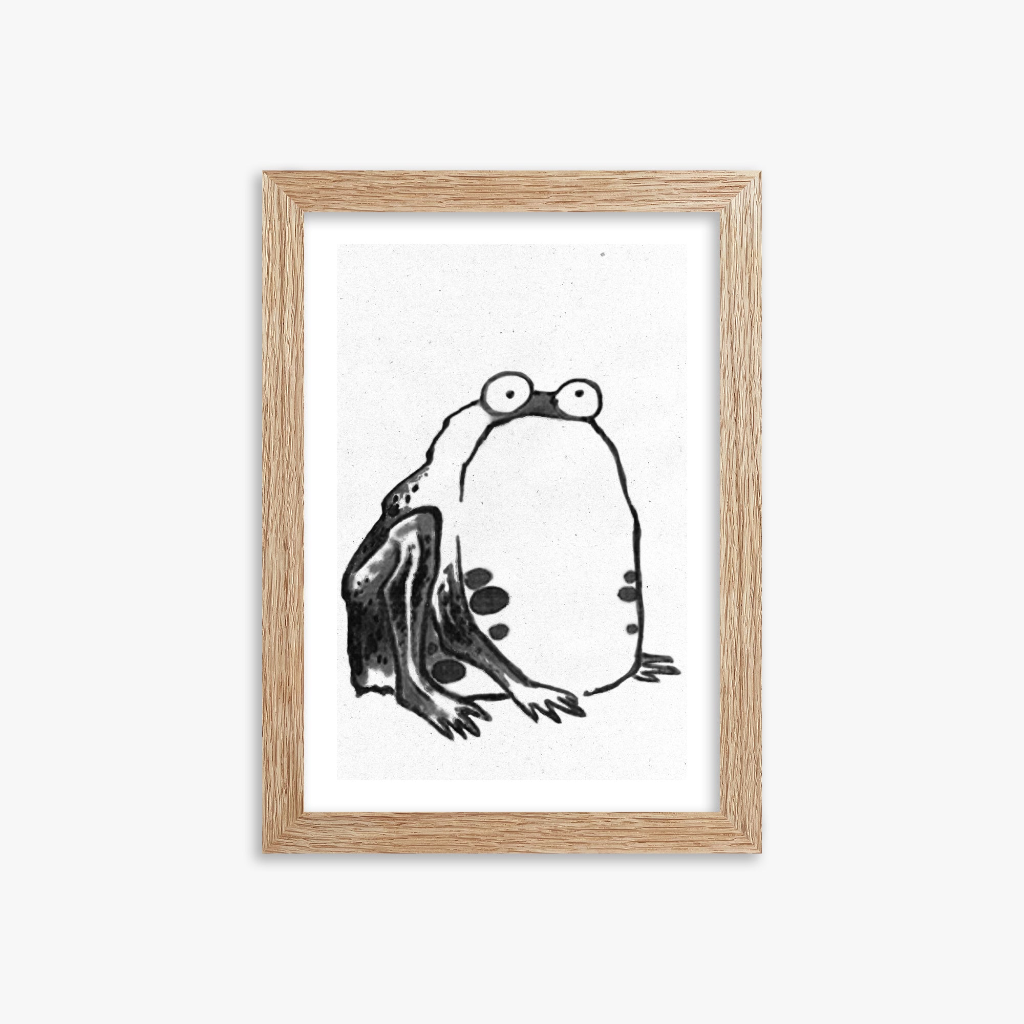 Itō Jakuchū: Sumo Toad - Monochrome-Style, 21x30cm Framed Art Reproduction With Raw Oak Frame