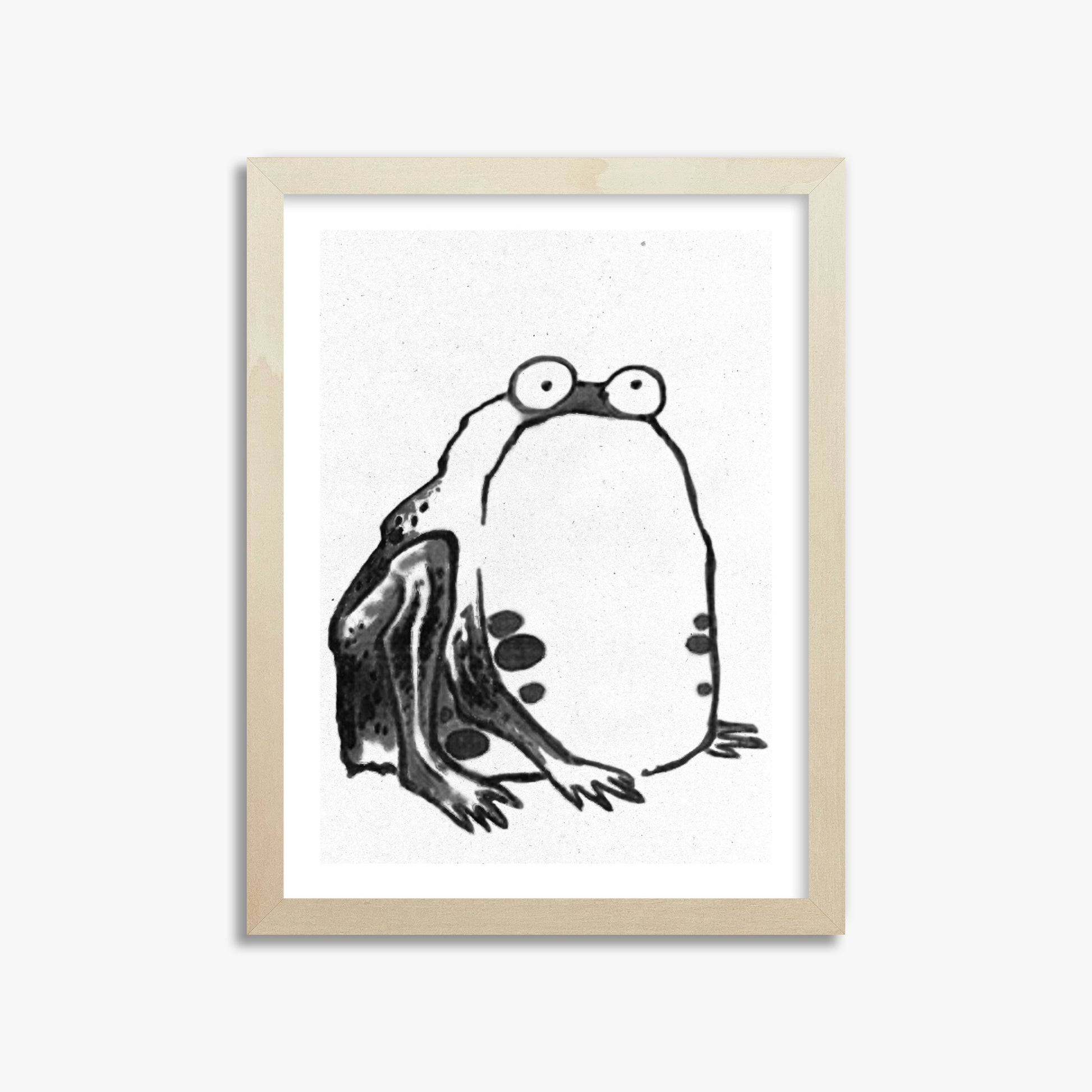 Itō Jakuchū: Sumo Toad - Monochrome-Style, 30x40cm Framed Art Reproduction With Lime Wood Frame