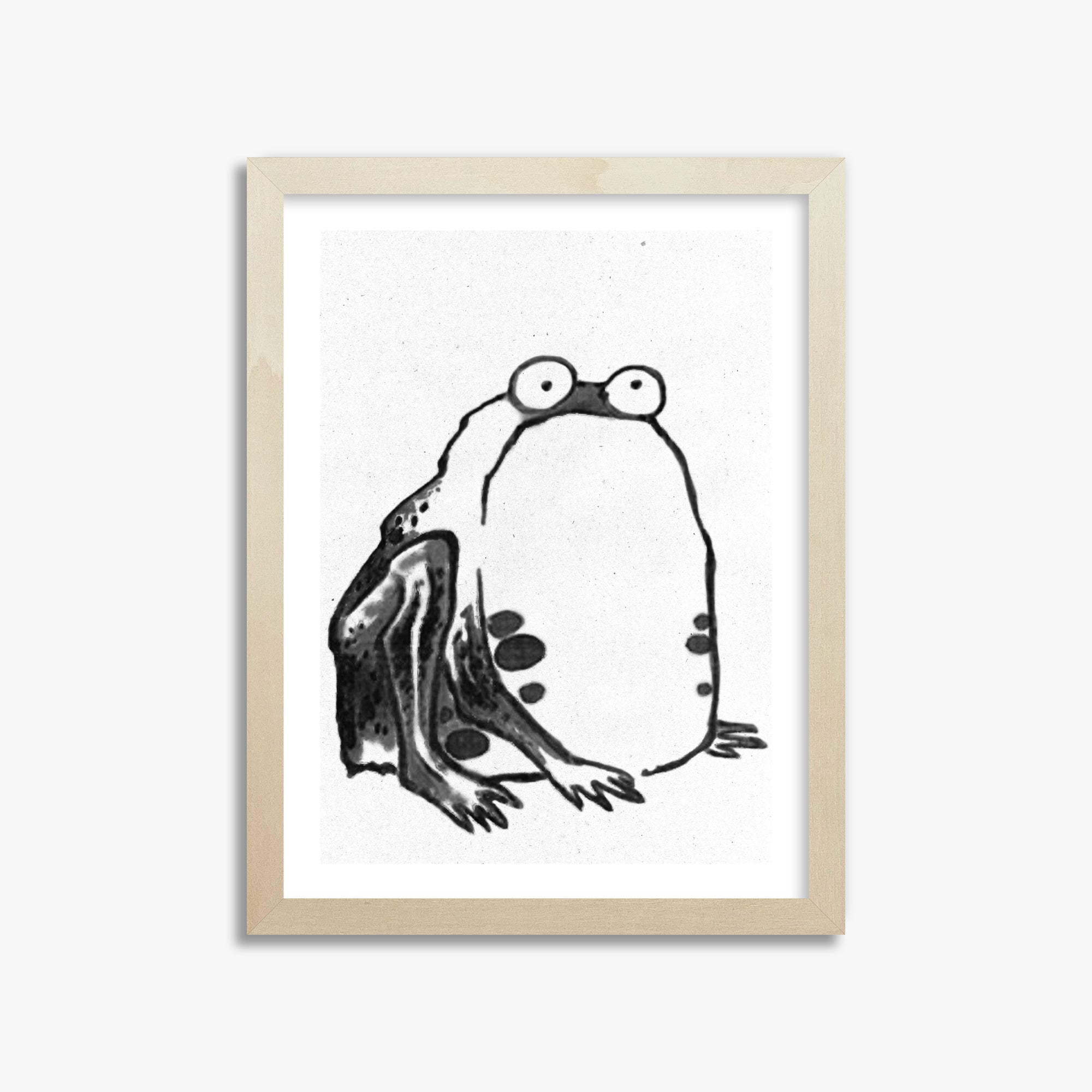 Itō Jakuchū: Sumo Toad - Monochrome-Style, 30x40cm Framed Art Reproduction With Lime Wood Frame