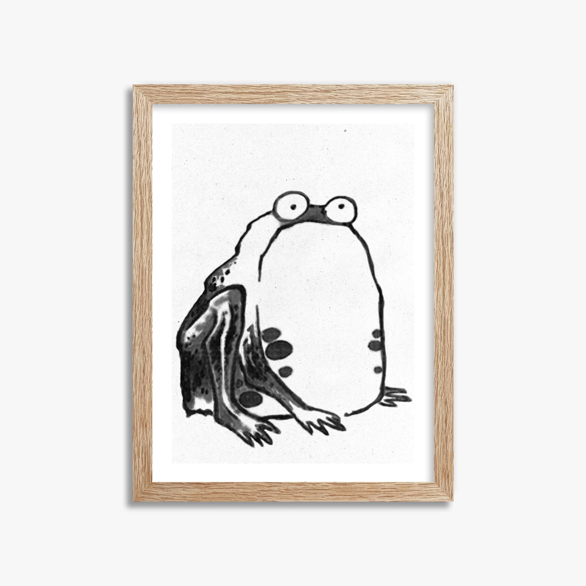 Itō Jakuchū: Sumo Toad - Monochrome-Style, 30x40cm Framed Art Reproduction With Raw Oak Frame