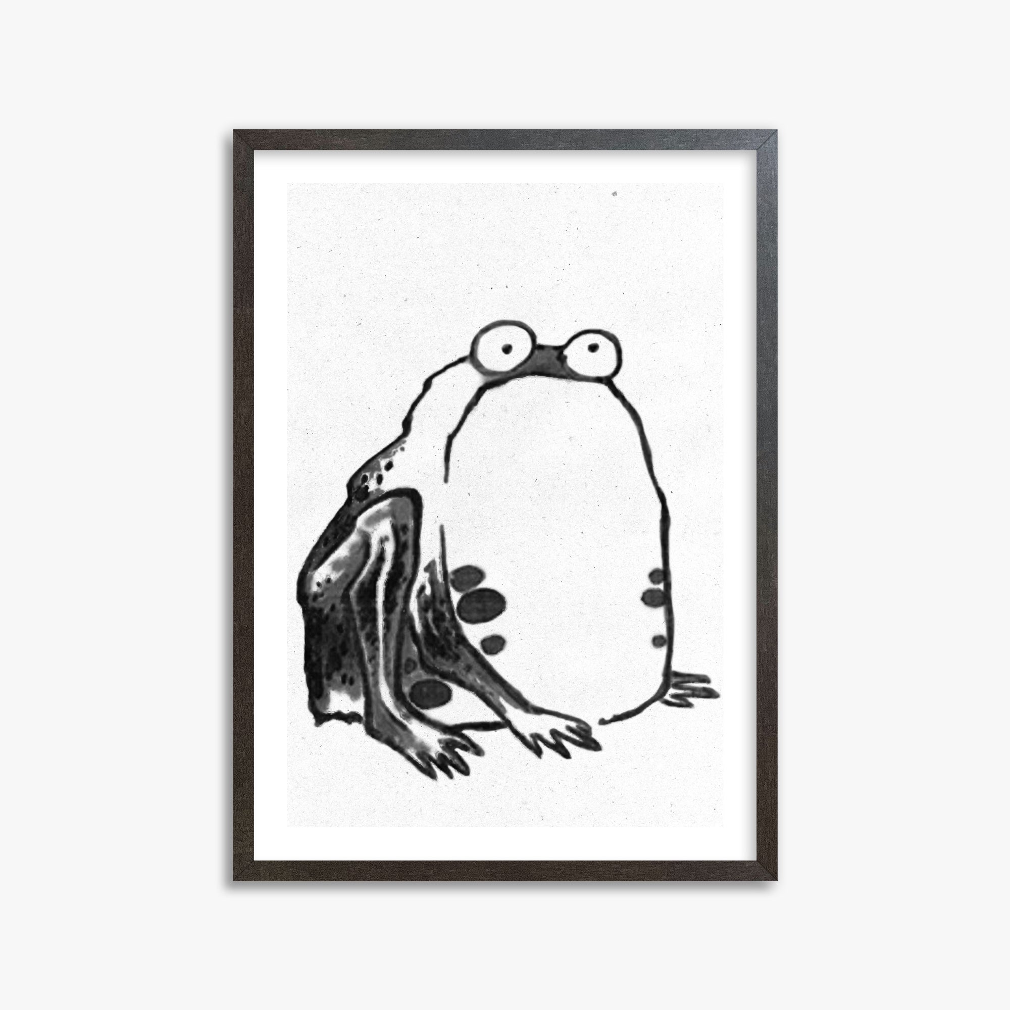 Itō Jakuchū: Sumo Toad - Monochrome-Style, 50x70cm Framed Art Reproduction With Espresso Frame