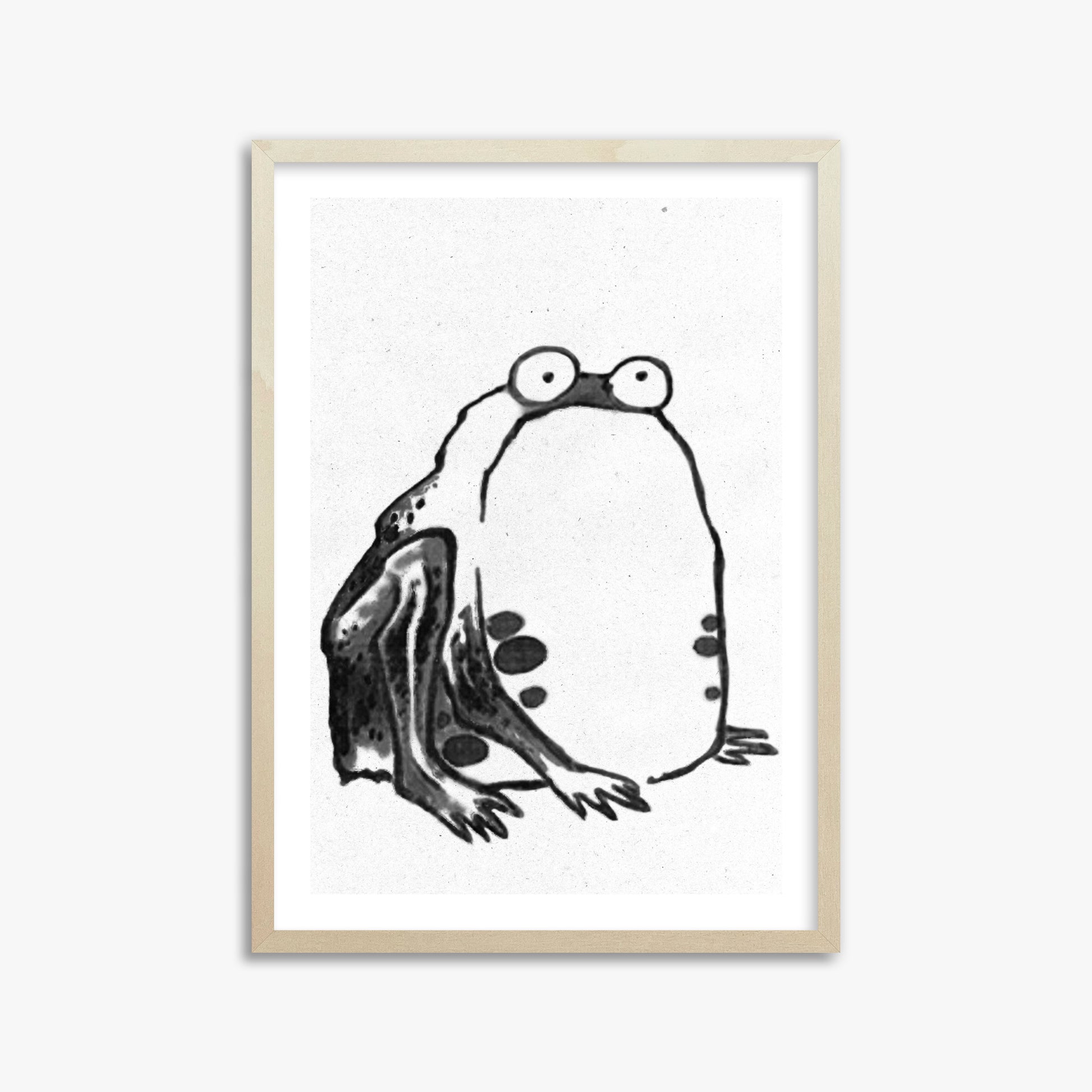 Itō Jakuchū: Sumo Toad - Monochrome-Style, 50x70cm Framed Art Reproduction With Lime Wood Frame