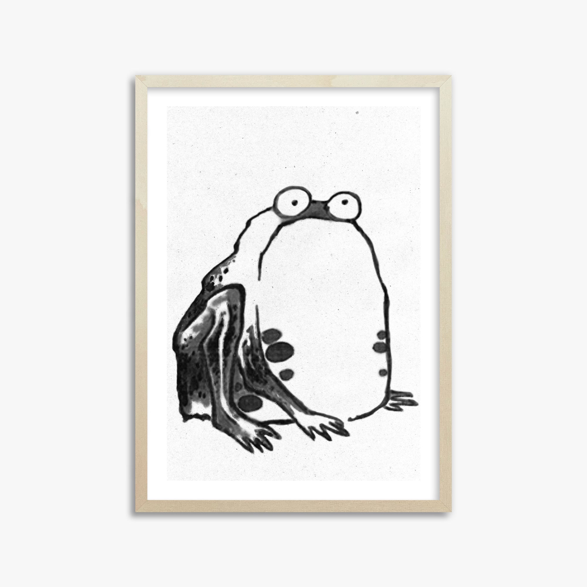 Itō Jakuchū: Sumo Toad - Monochrome-Style, 50x70cm Framed Art Reproduction With Lime Wood Frame