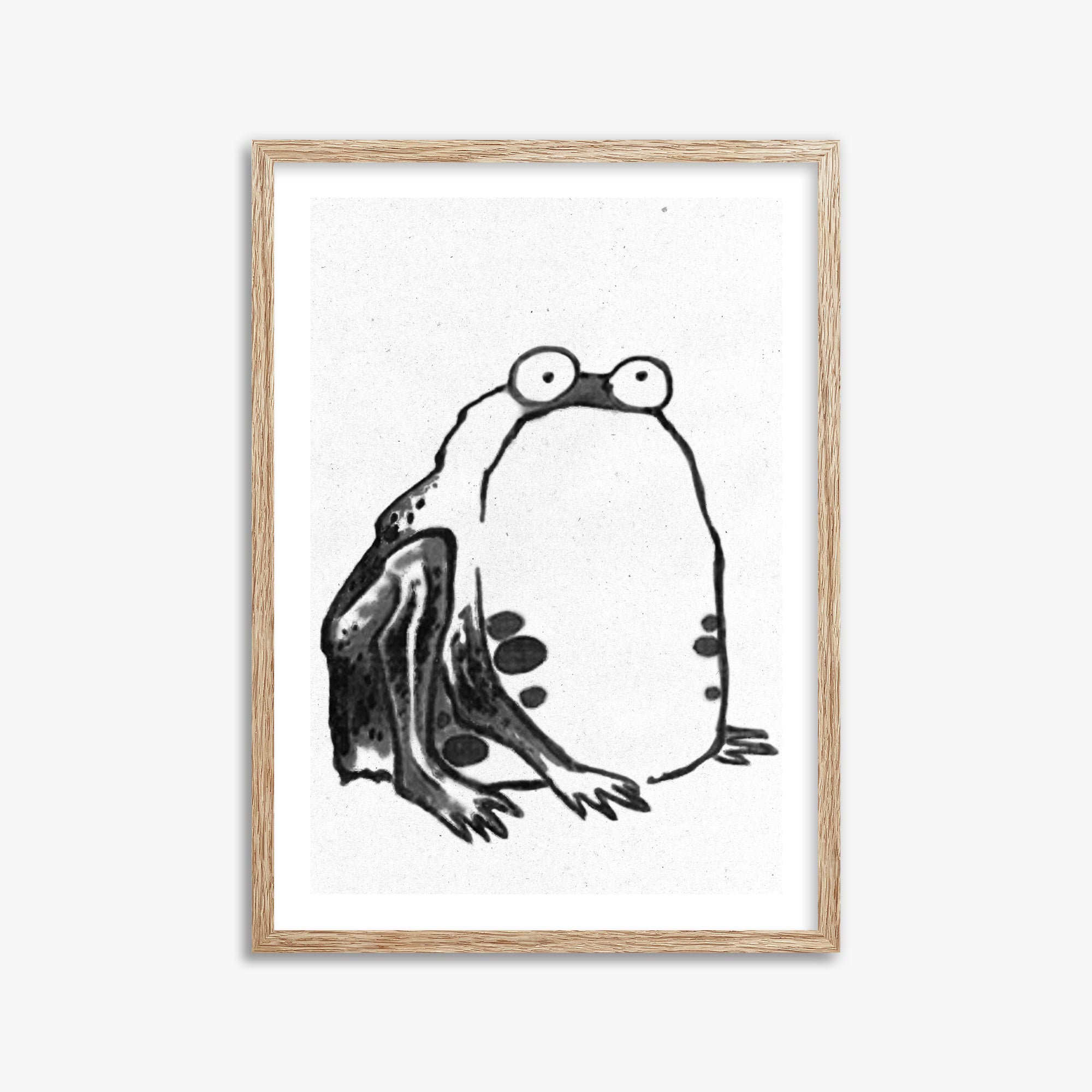 Itō Jakuchū: Sumo Toad - Monochrome-Style, 50x70cm Framed Art Reproduction With Raw Oak Frame