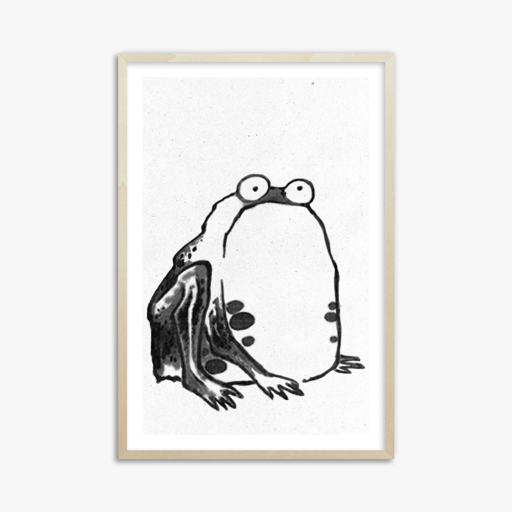 Itō Jakuchū: Sumo Toad - Monochrome-Style, 61x91cm Framed Art Reproduction With Lime Wood Frame