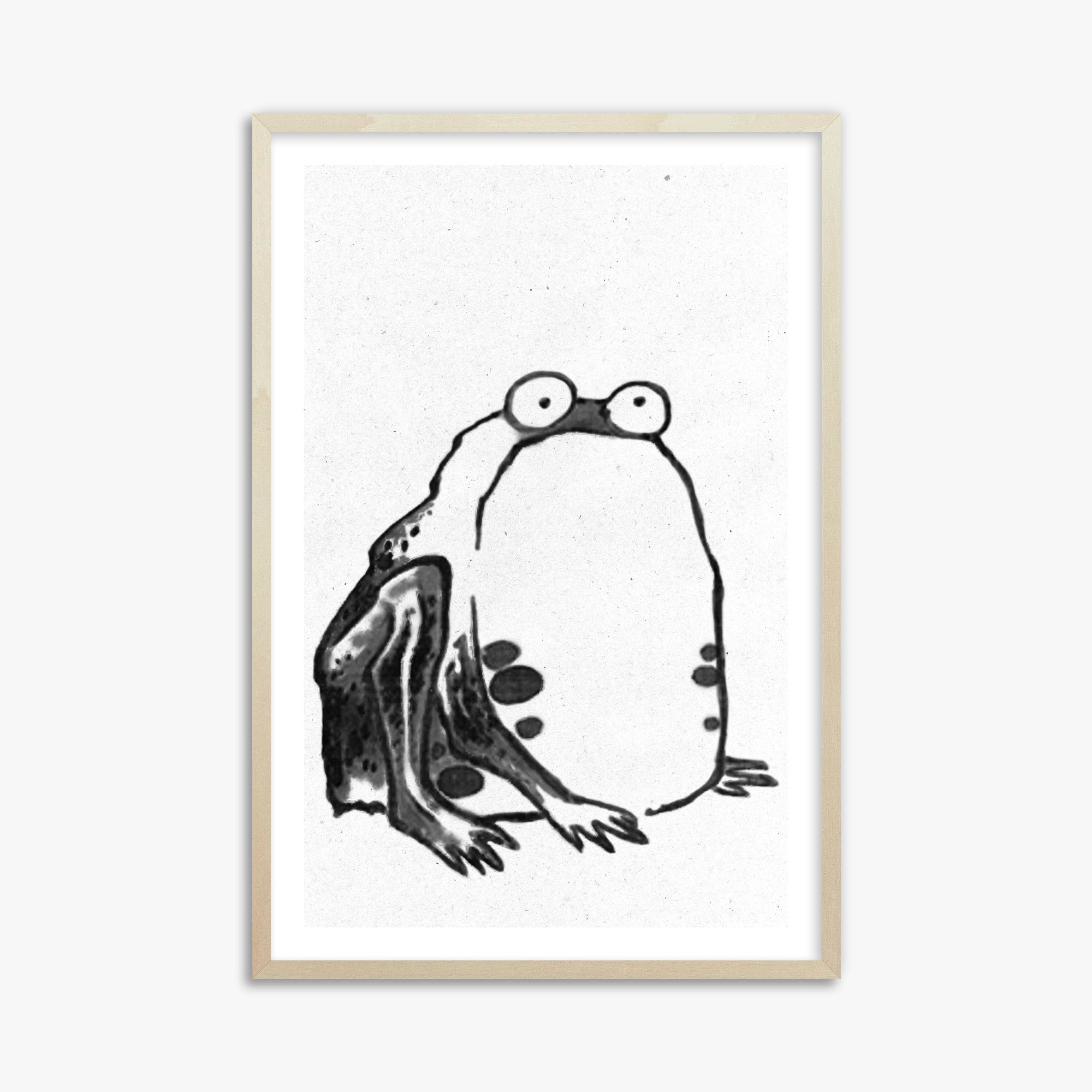 Itō Jakuchū: Sumo Toad - Monochrome-Style, 61x91cm Framed Art Reproduction With Lime Wood Frame