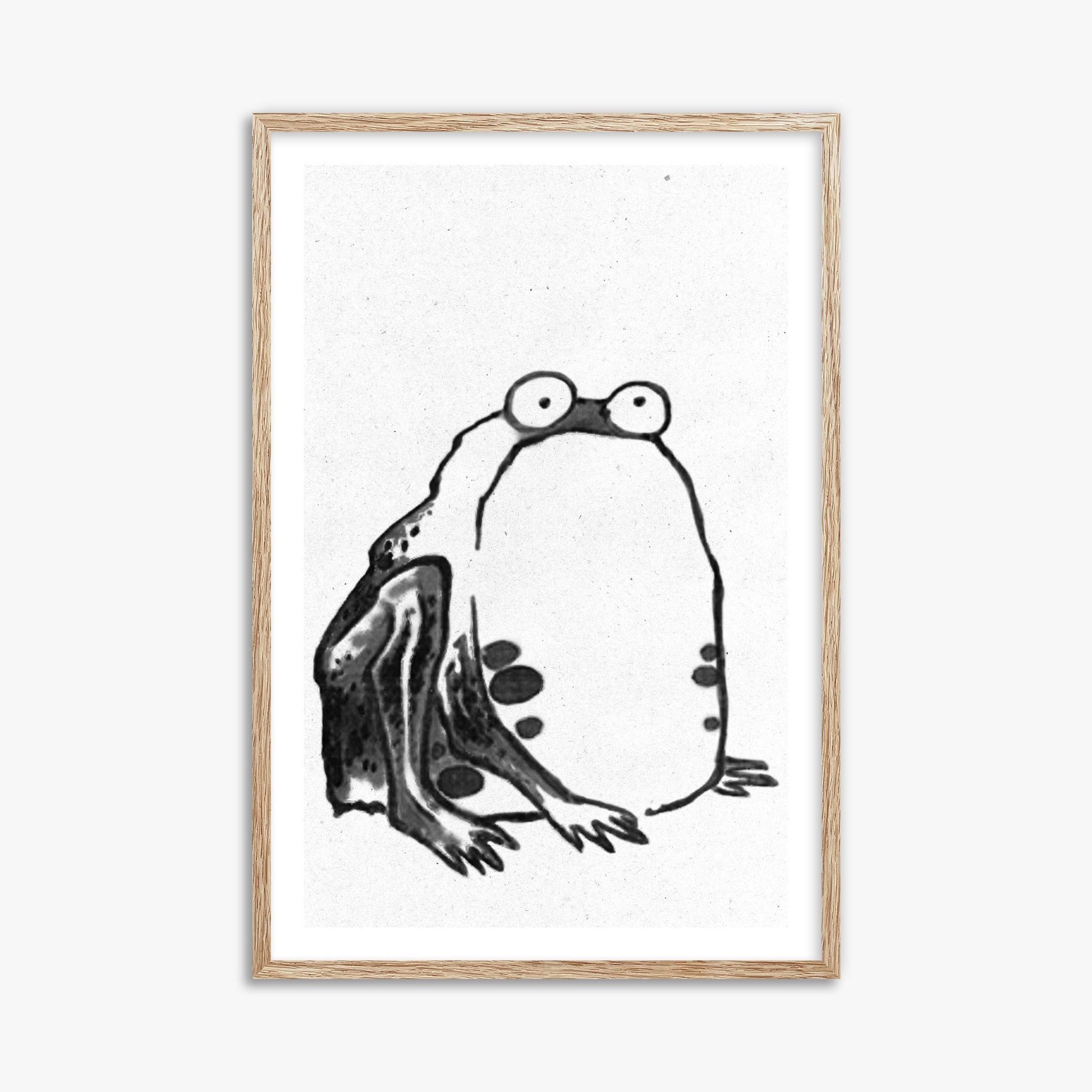 Itō Jakuchū: Sumo Toad - Monochrome-Style, 61x91cm Framed Art Reproduction With Raw Oak Frame