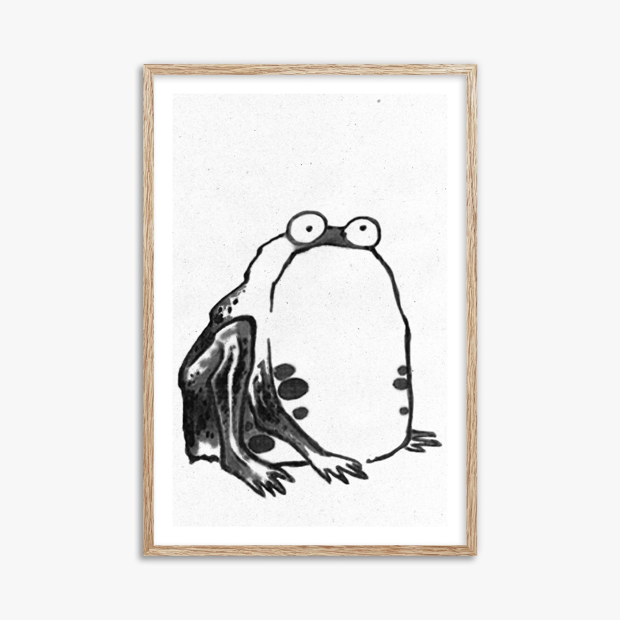 Itō Jakuchū: Sumo Toad - Monochrome-Style, 61x91cm Framed Art Reproduction With Raw Oak Frame