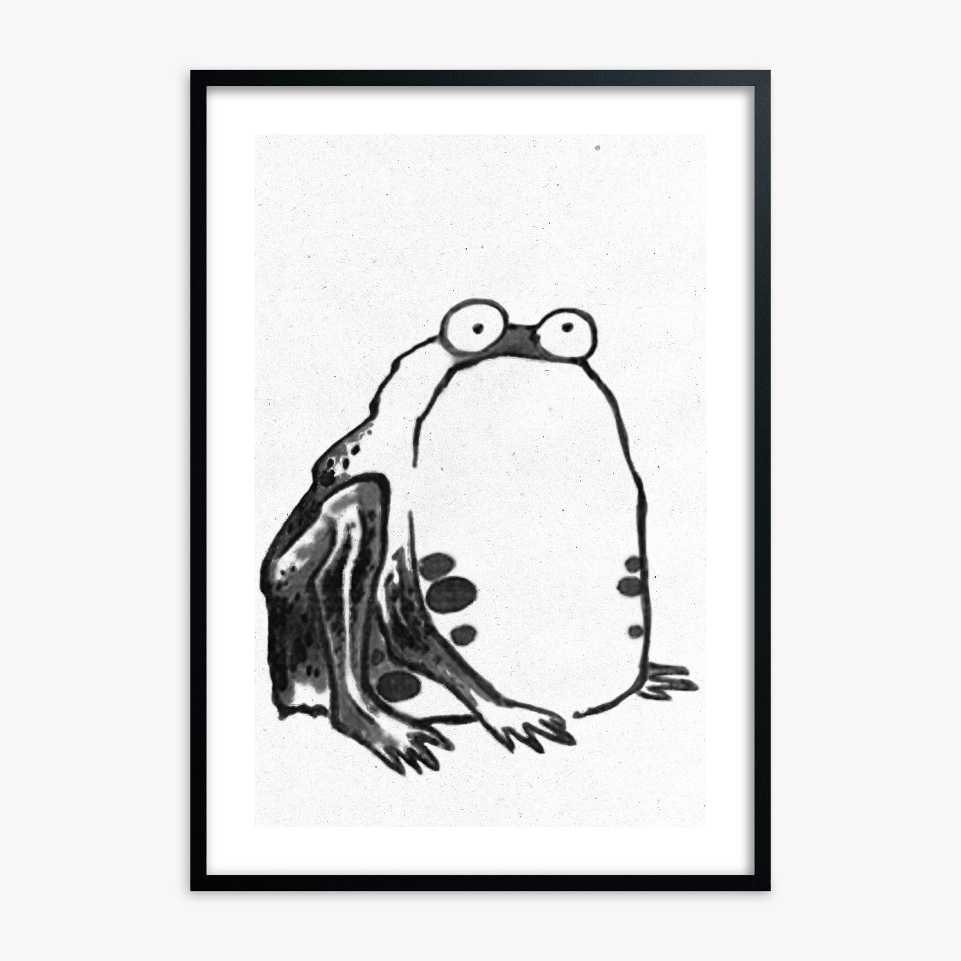 Itō Jakuchū: Sumo Toad - Monochrome-Style 50x70 cm Art Reproduction With Black Frame