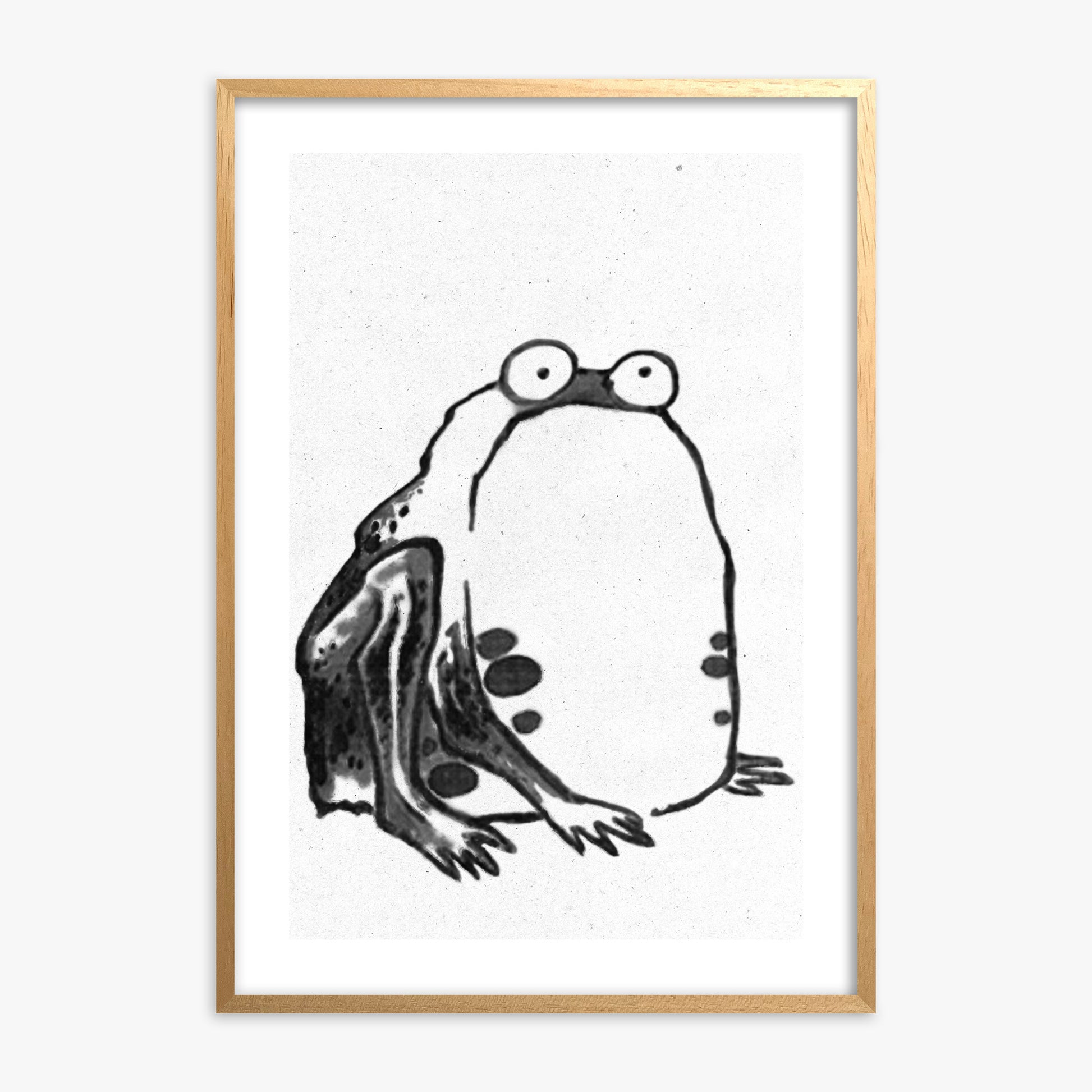Itō Jakuchū: Sumo Toad - Monochrome-Style 50x70 cm Art Reproduction With Oak Frame