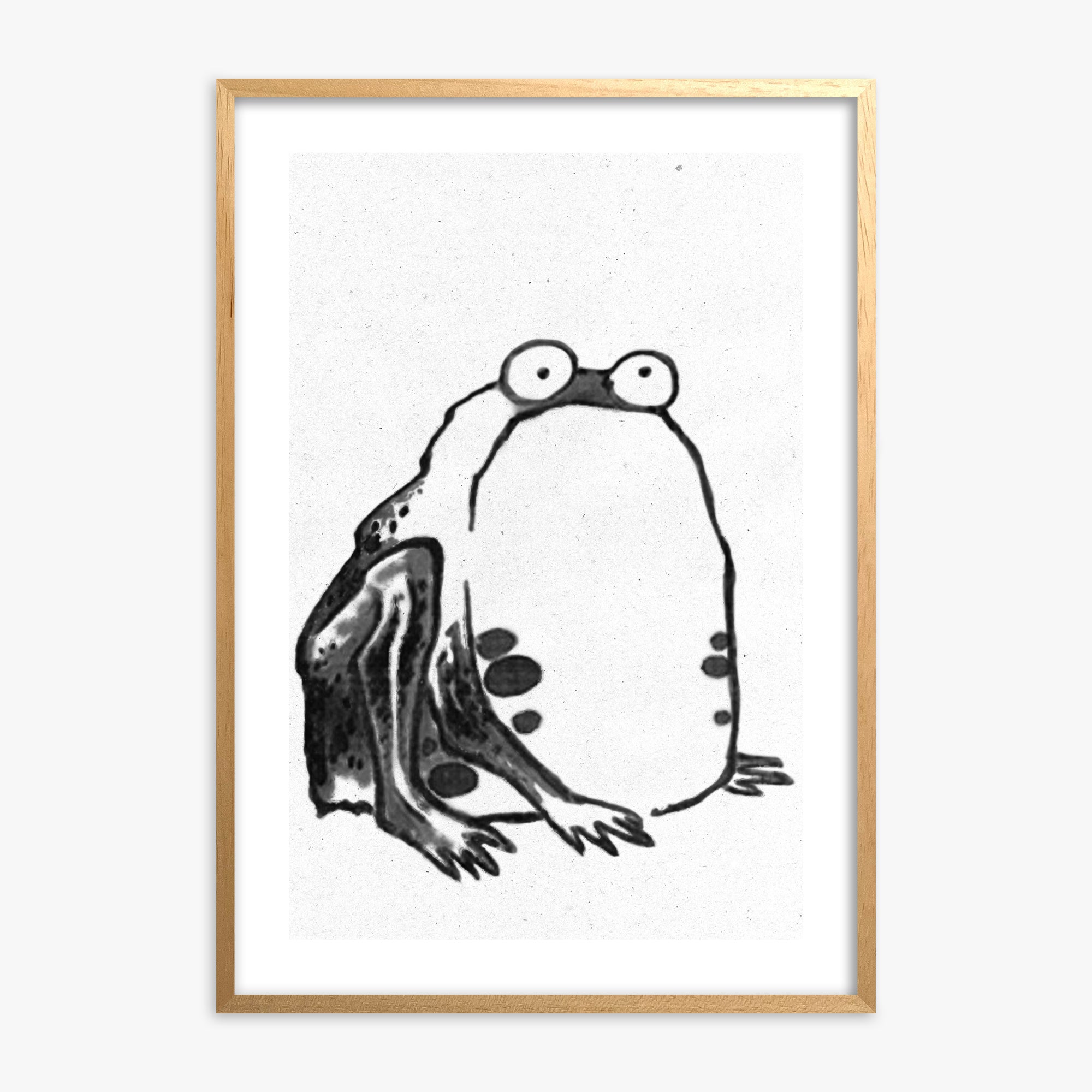 Itō Jakuchū: Sumo Toad - Monochrome-Style 50x70 cm Art Reproduction With Oak Frame