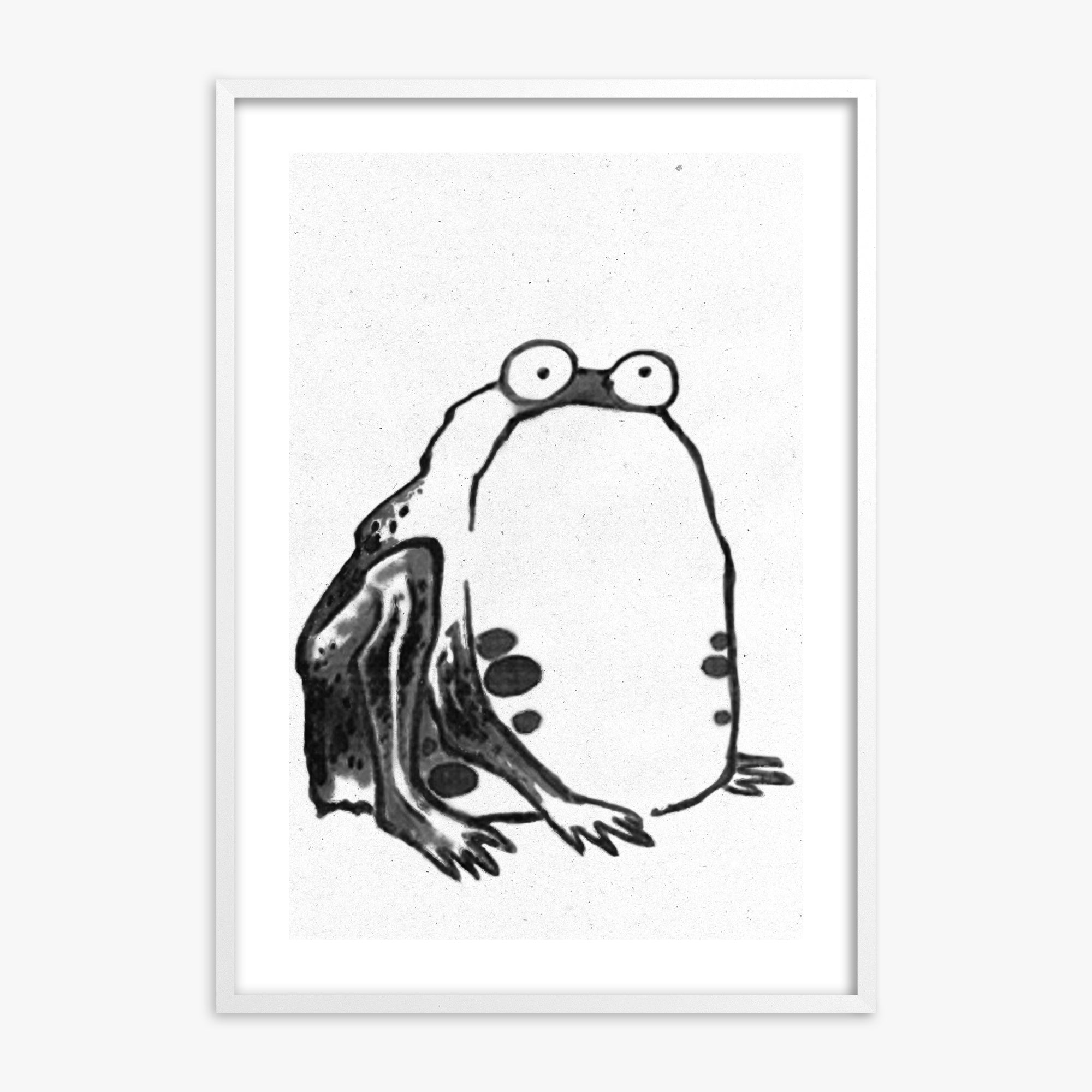 Itō Jakuchū: Sumo Toad - Monochrome-Style 50x70 cm Art Reproduction With White Frame