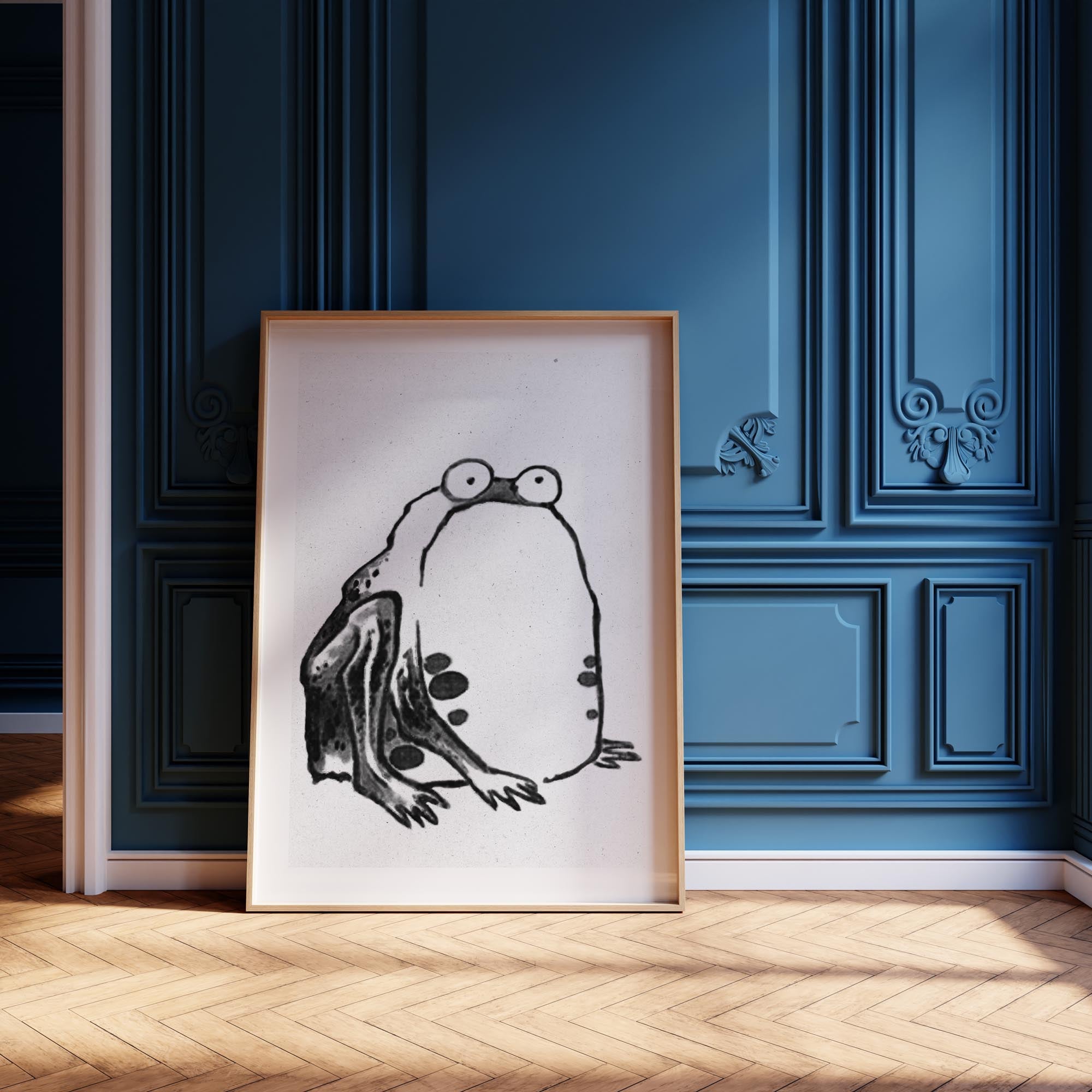 Design concept No. 12 for Itō Jakuchū: Sumo Toad - Monochrome-Style Japanese Wall Art