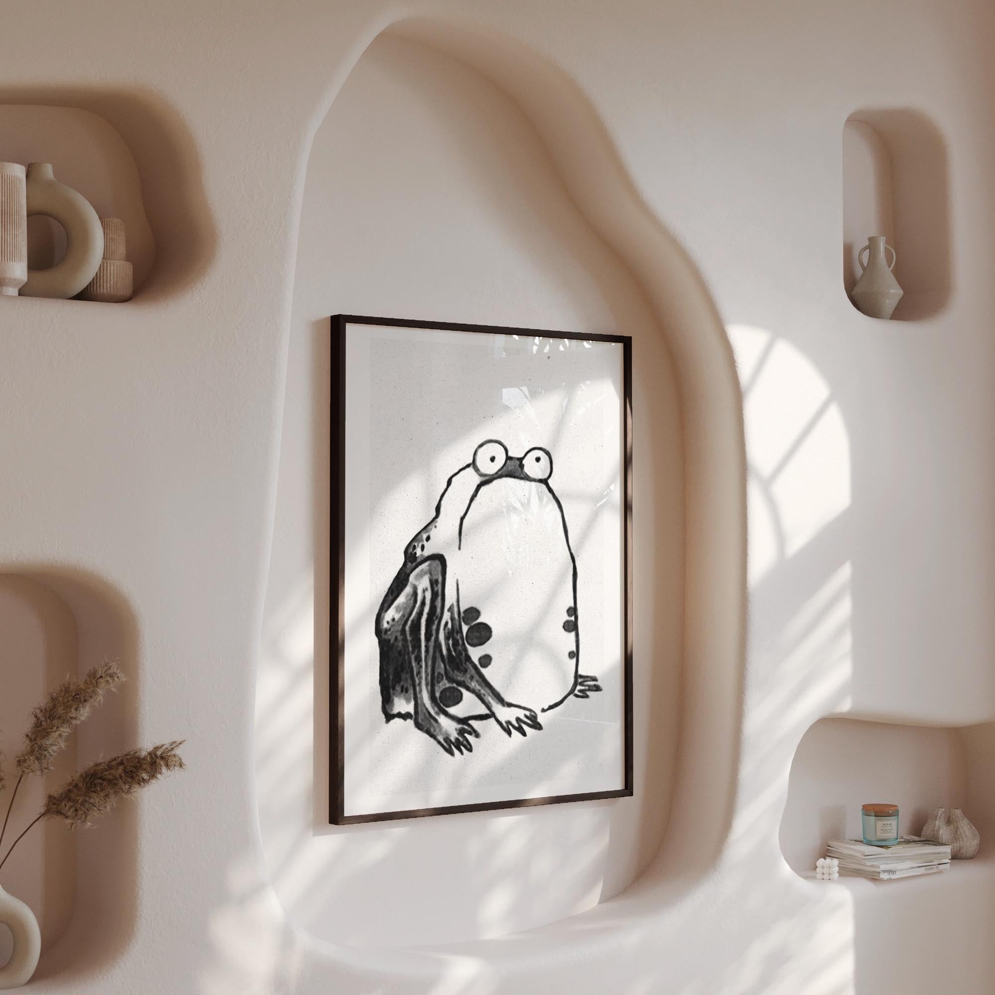 Design concept No. 13 for Itō Jakuchū: Sumo Toad - Monochrome-Style Japanese Wall Art