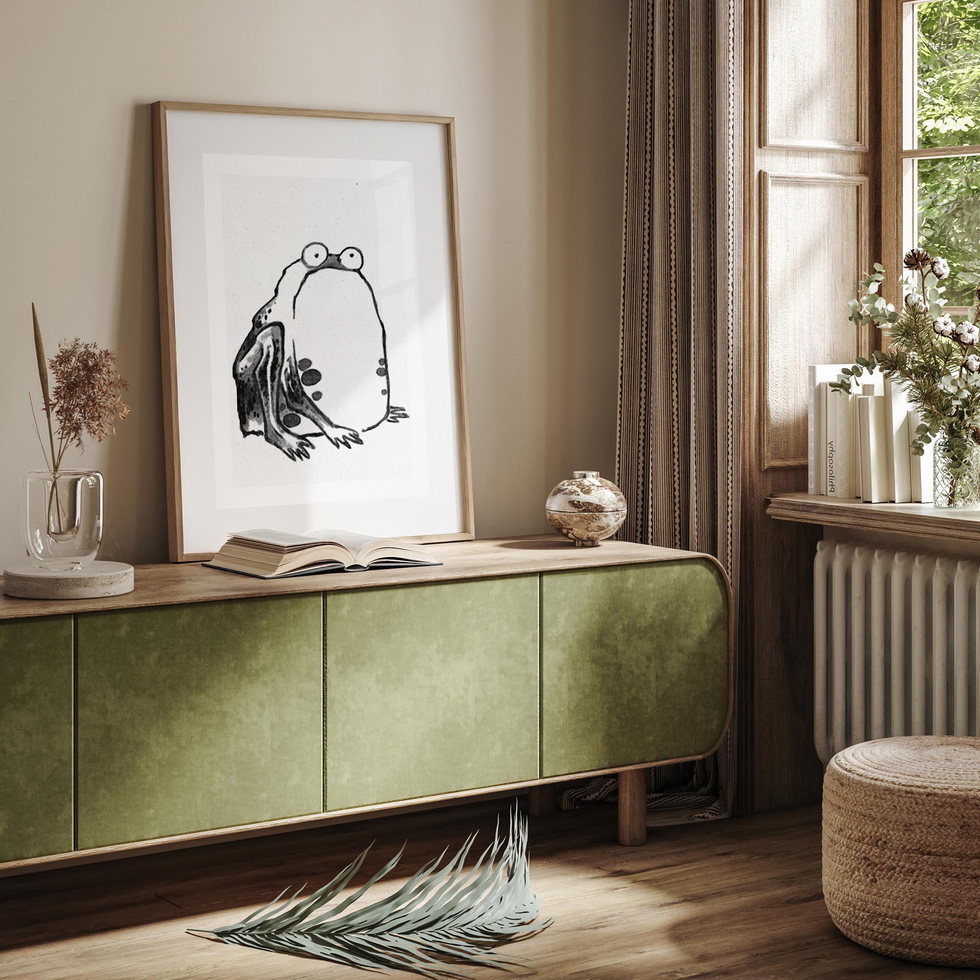 Design concept No. 23 for Itō Jakuchū: Sumo Toad - Monochrome-Style Japanese Wall Art