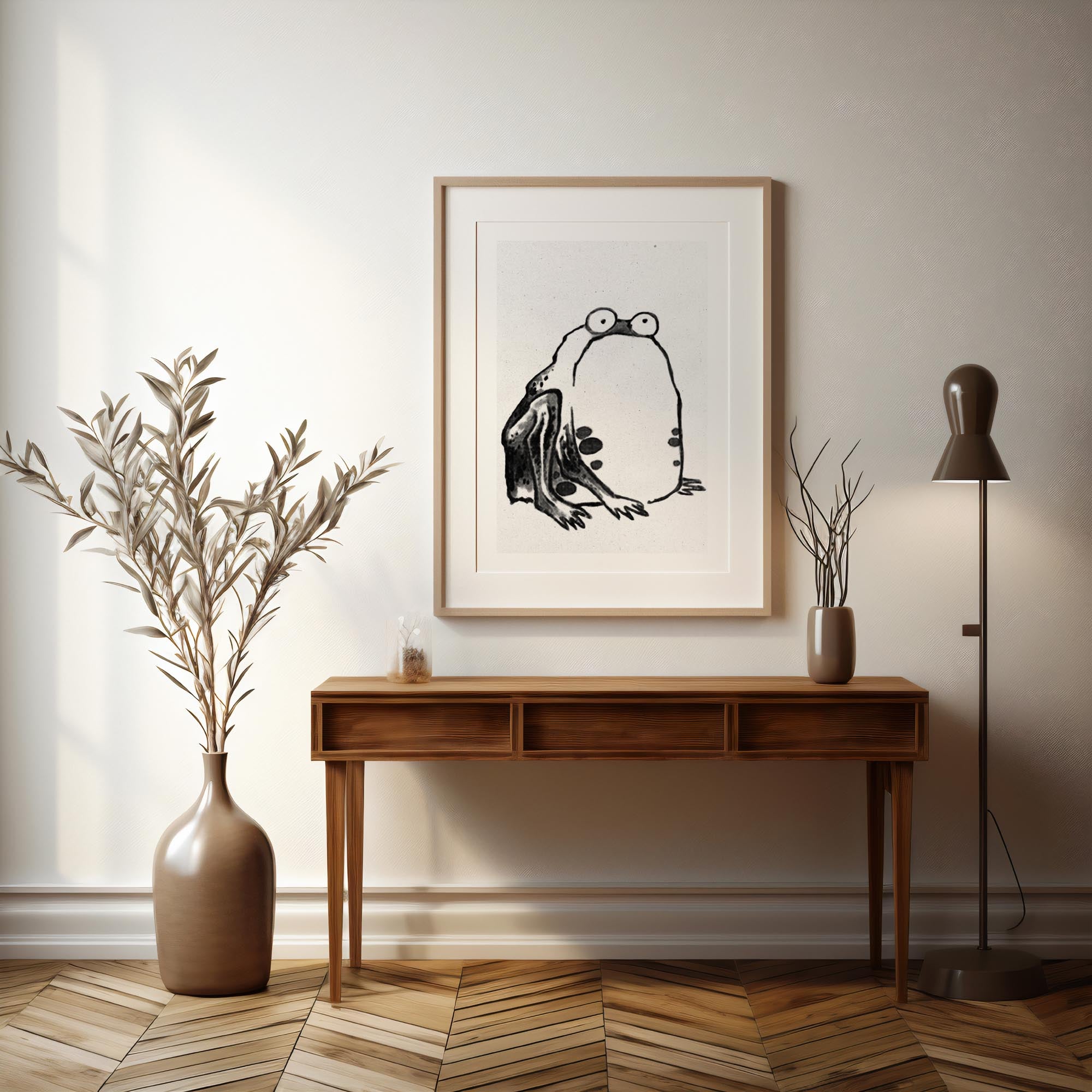 Design concept No. 37 for Itō Jakuchū: Sumo Toad - Monochrome-Style Japanese Wall Art