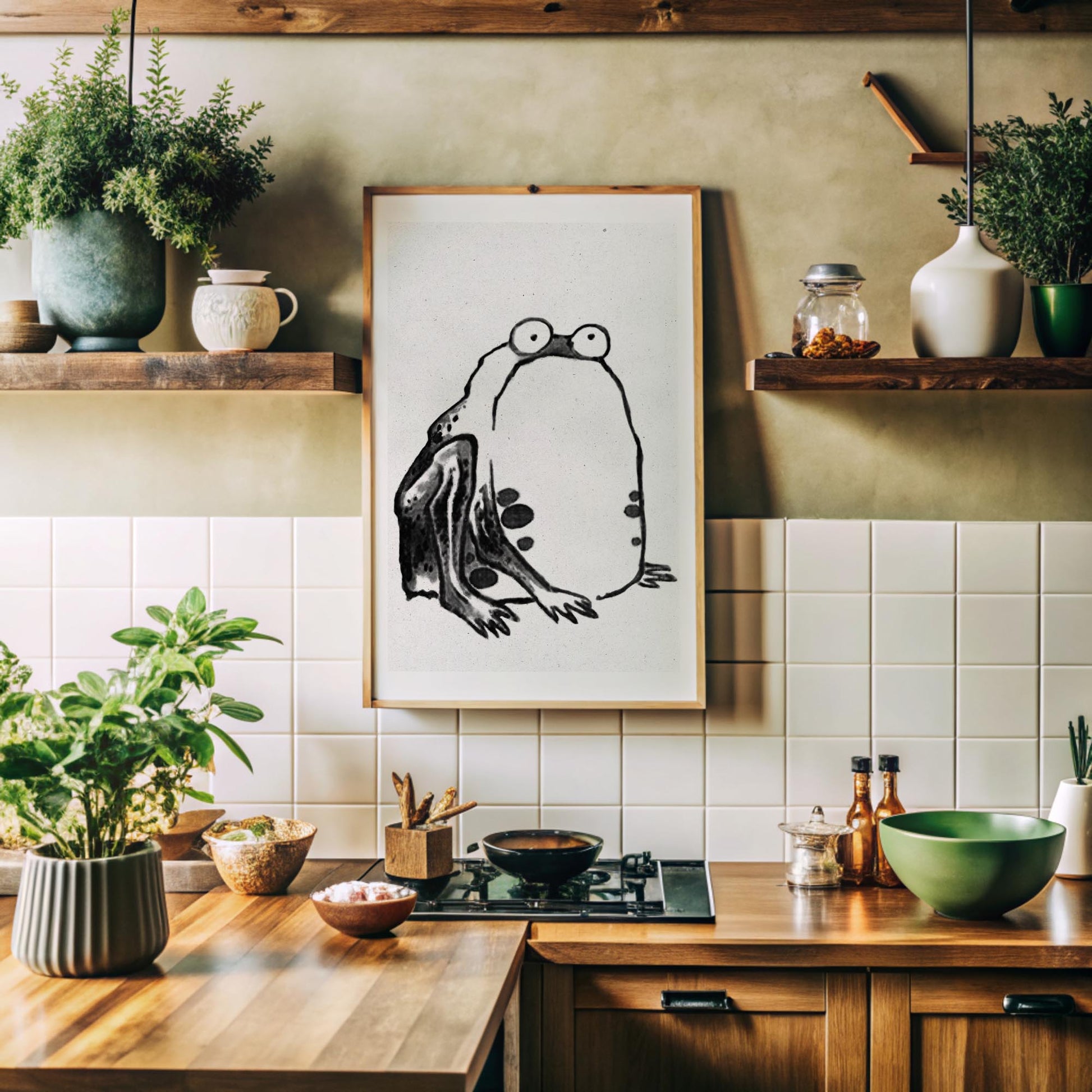 Design concept No. 41 for Itō Jakuchū: Sumo Toad - Monochrome-Style Japanese Wall Art