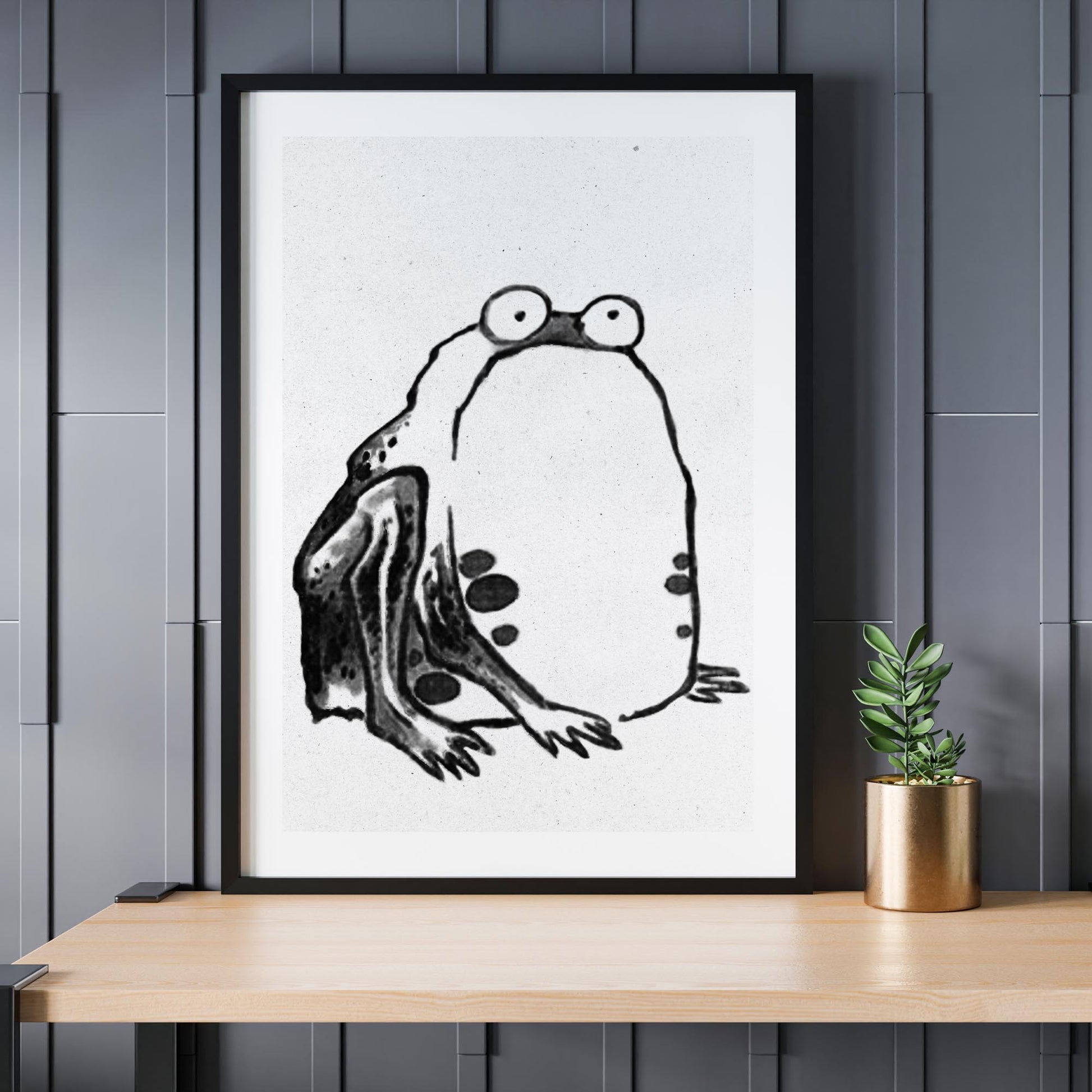 Design concept No. 24 for Itō Jakuchū: Sumo Toad - Monochrome-Style Japanese Wall Art