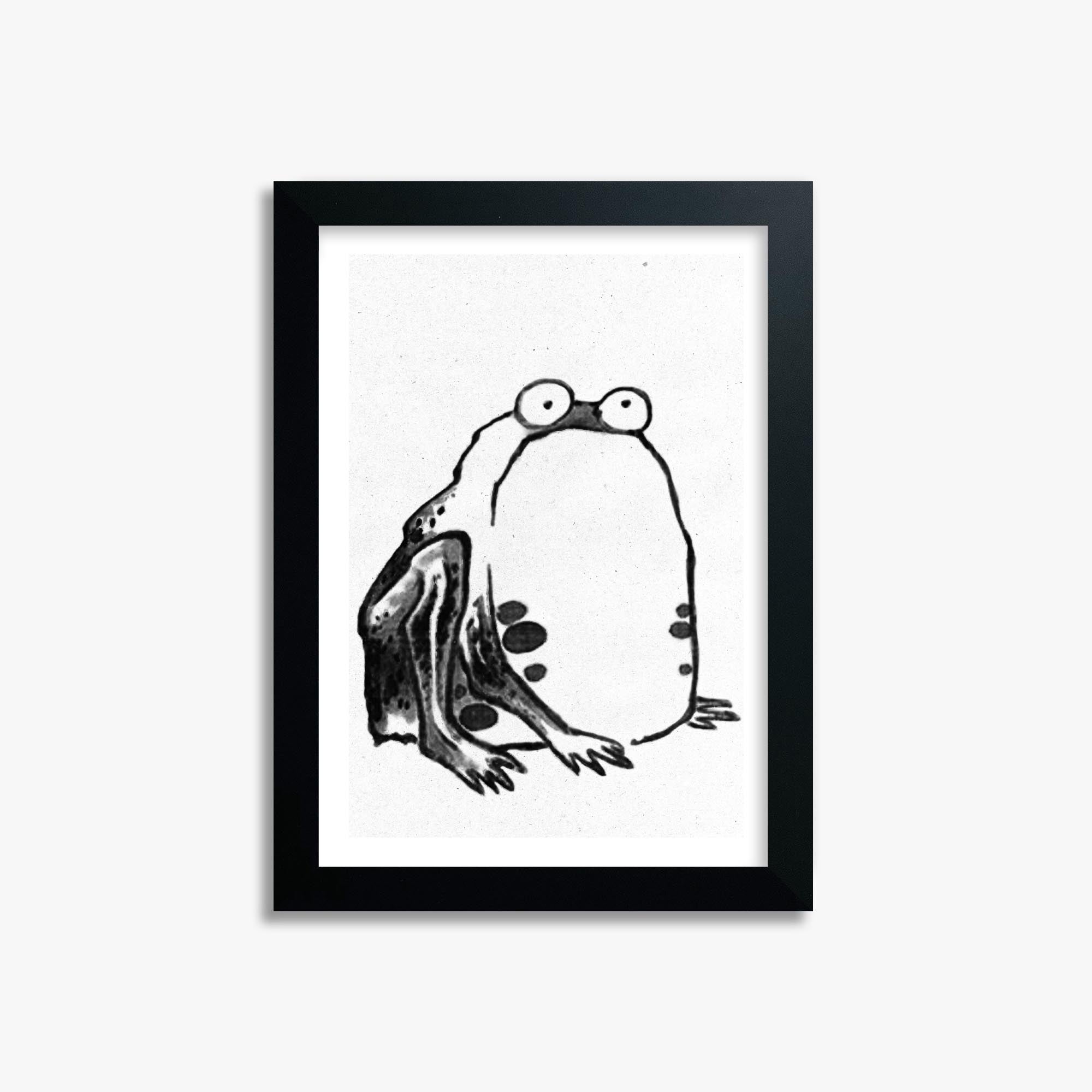 Itō Jakuchū: Sumo Toad - Monochrome-Style 21x30 cm Art Reproduction With Black Frame