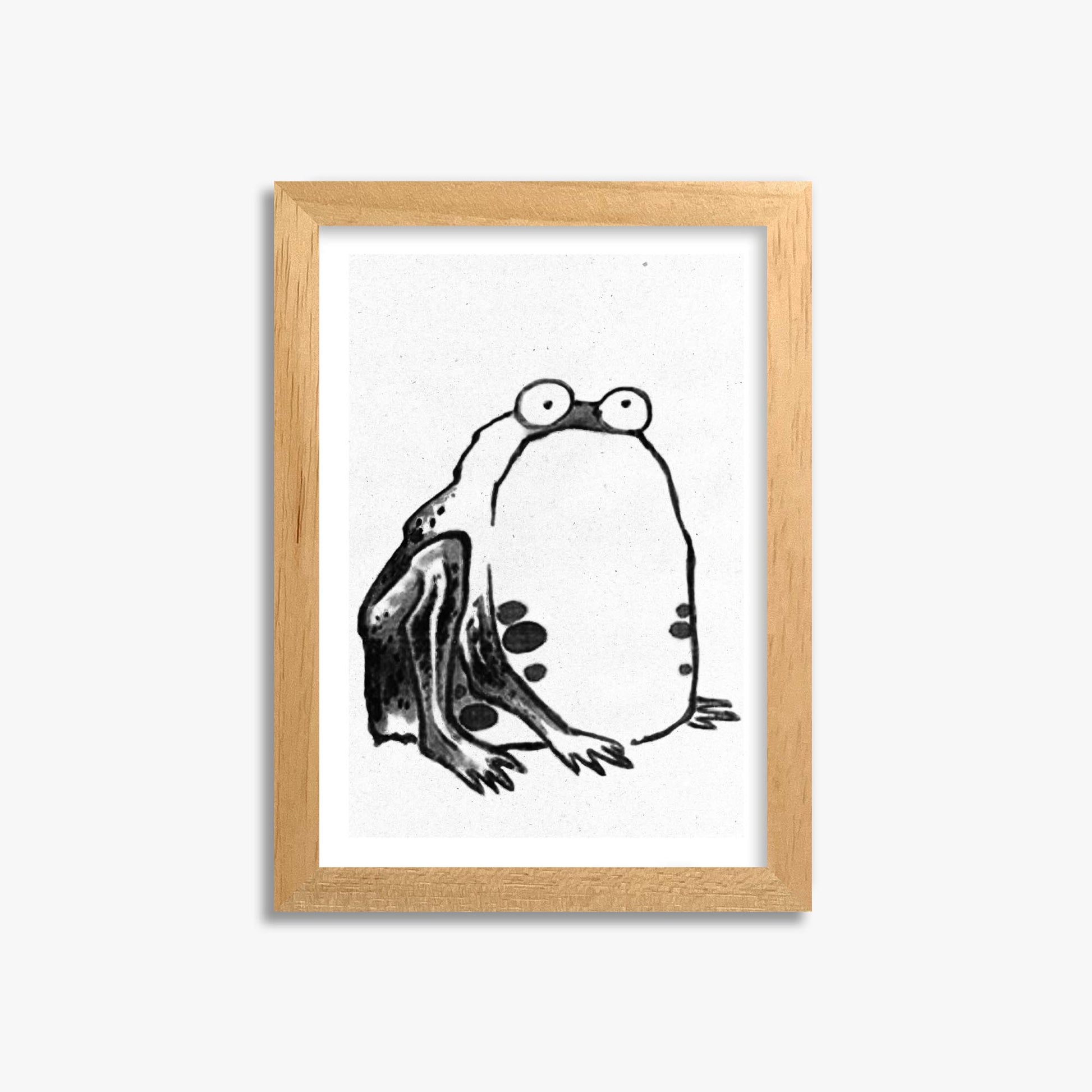 Itō Jakuchū: Sumo Toad - Monochrome-Style 21x30 cm Art Reproduction With Oak Frame