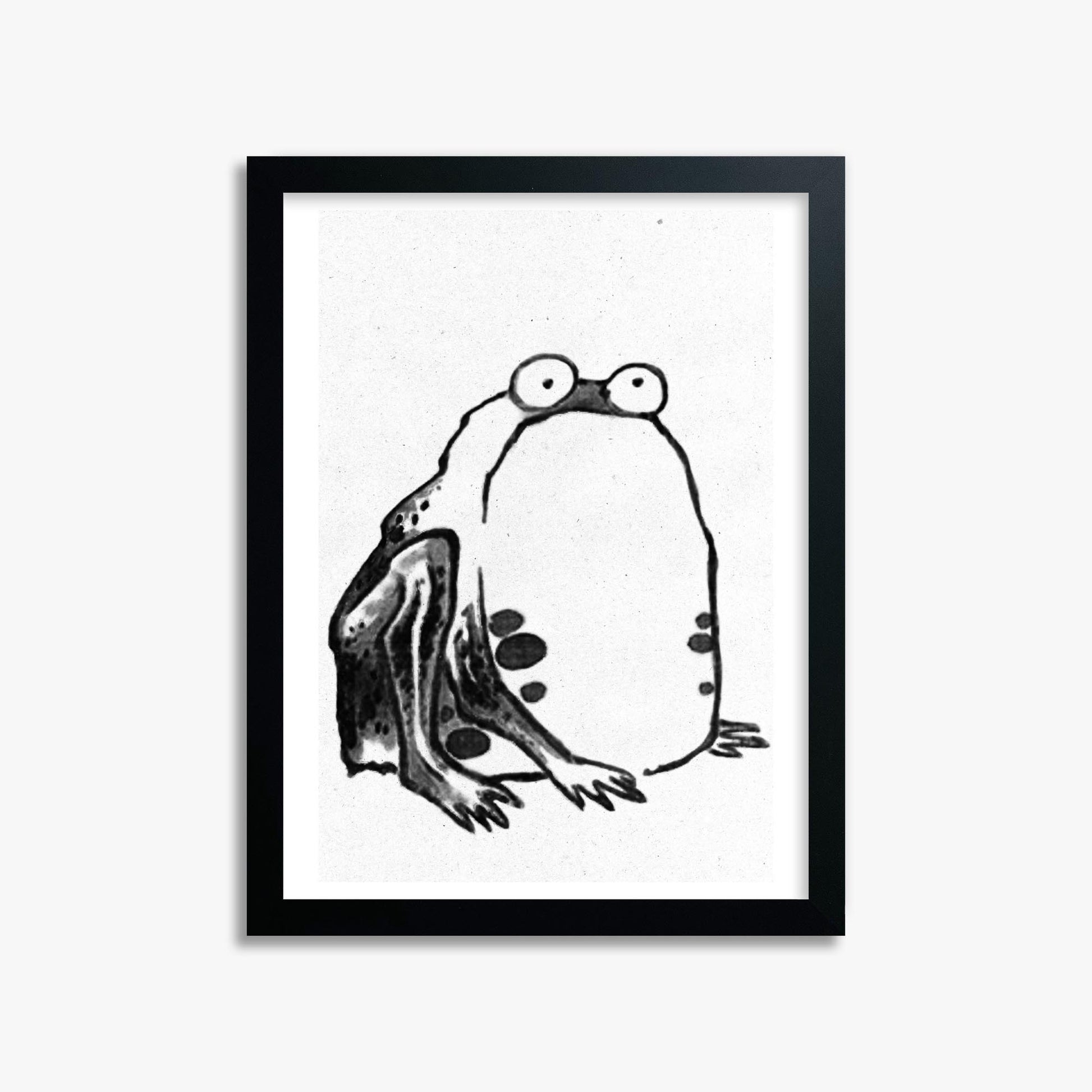 Itō Jakuchū: Sumo Toad - Monochrome-Style 30x40 cm Art Reproduction With Black Frame