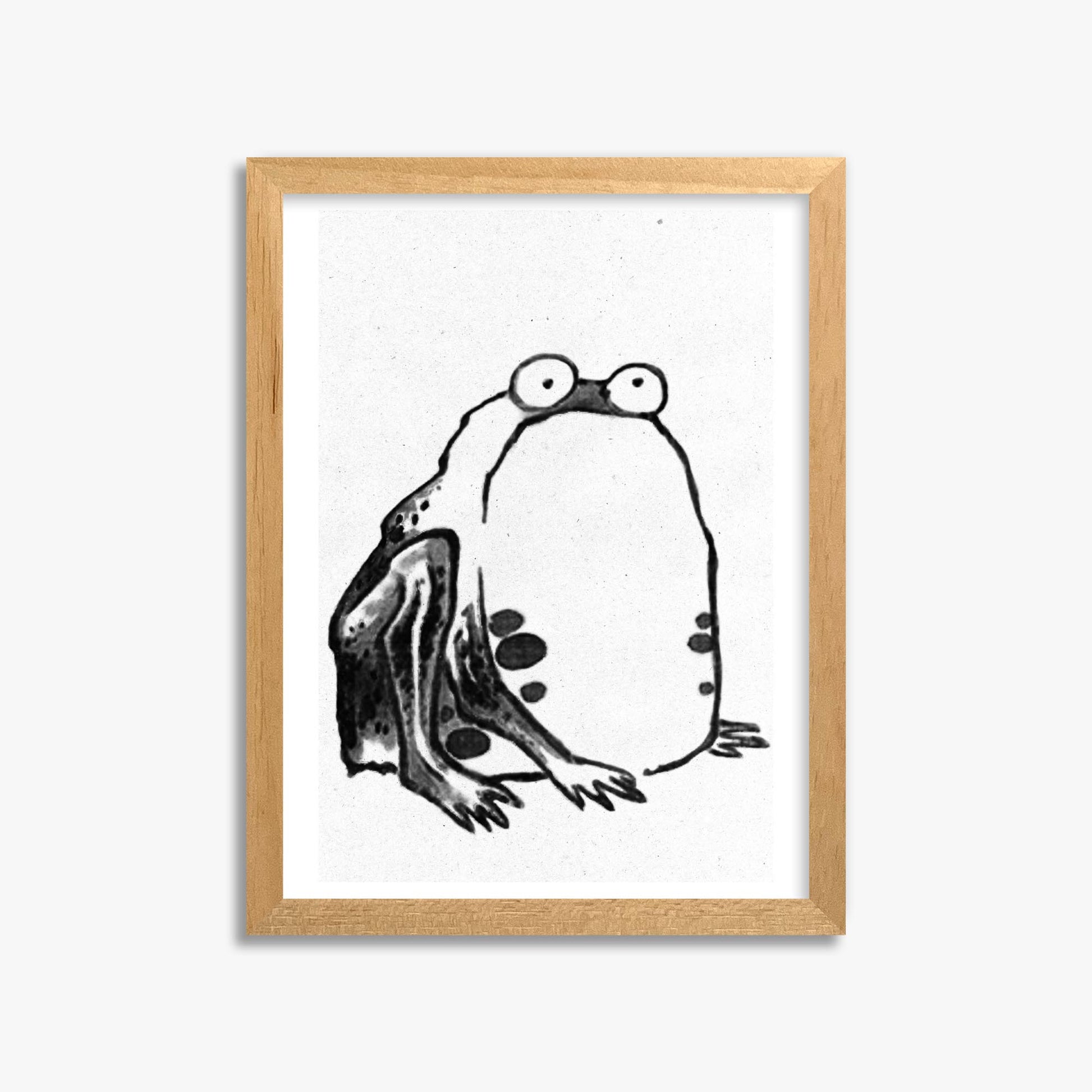 Itō Jakuchū: Sumo Toad - Monochrome-Style 30x40 cm Art Reproduction With Oak Frame