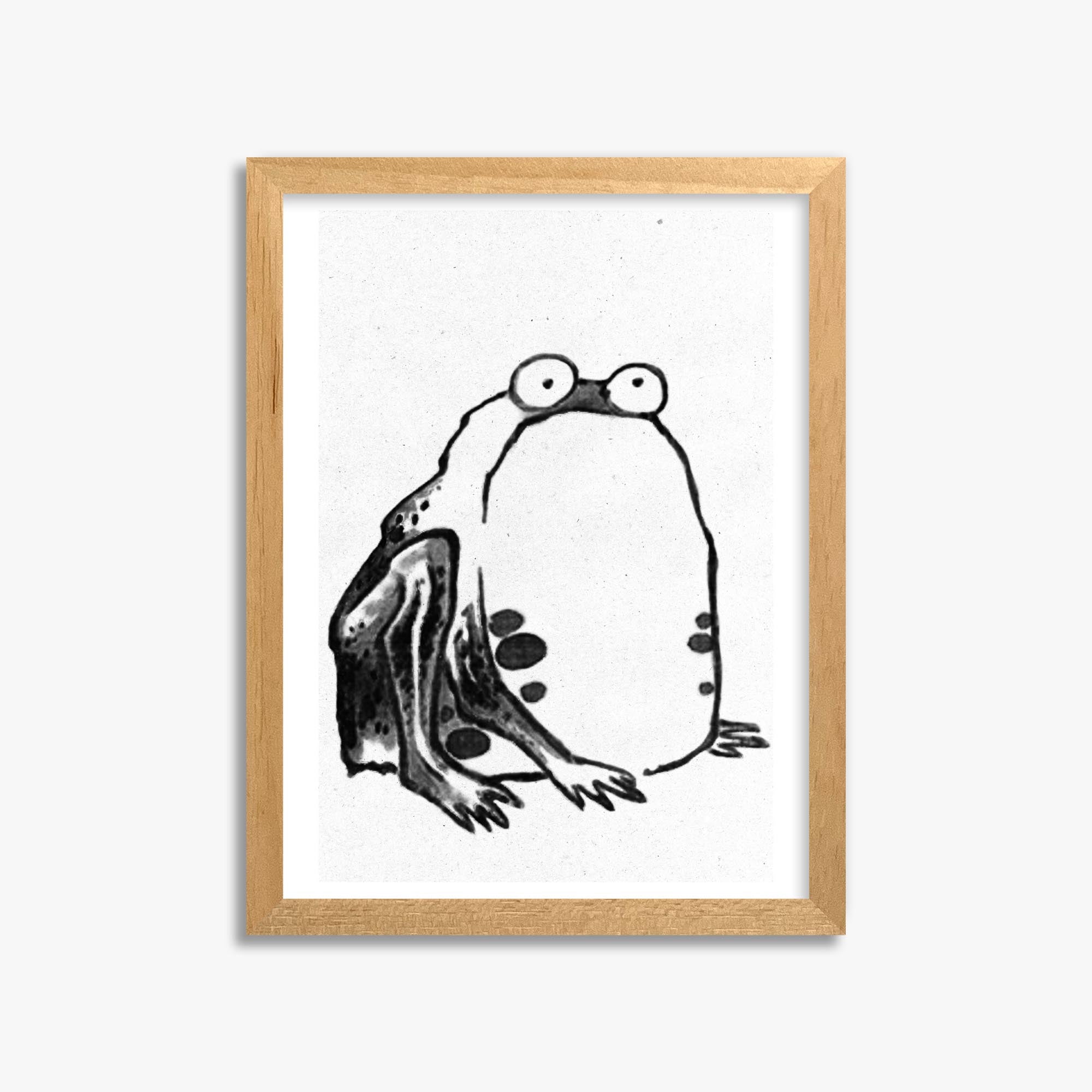 Itō Jakuchū: Sumo Toad - Monochrome-Style 30x40 cm Art Reproduction With Oak Frame