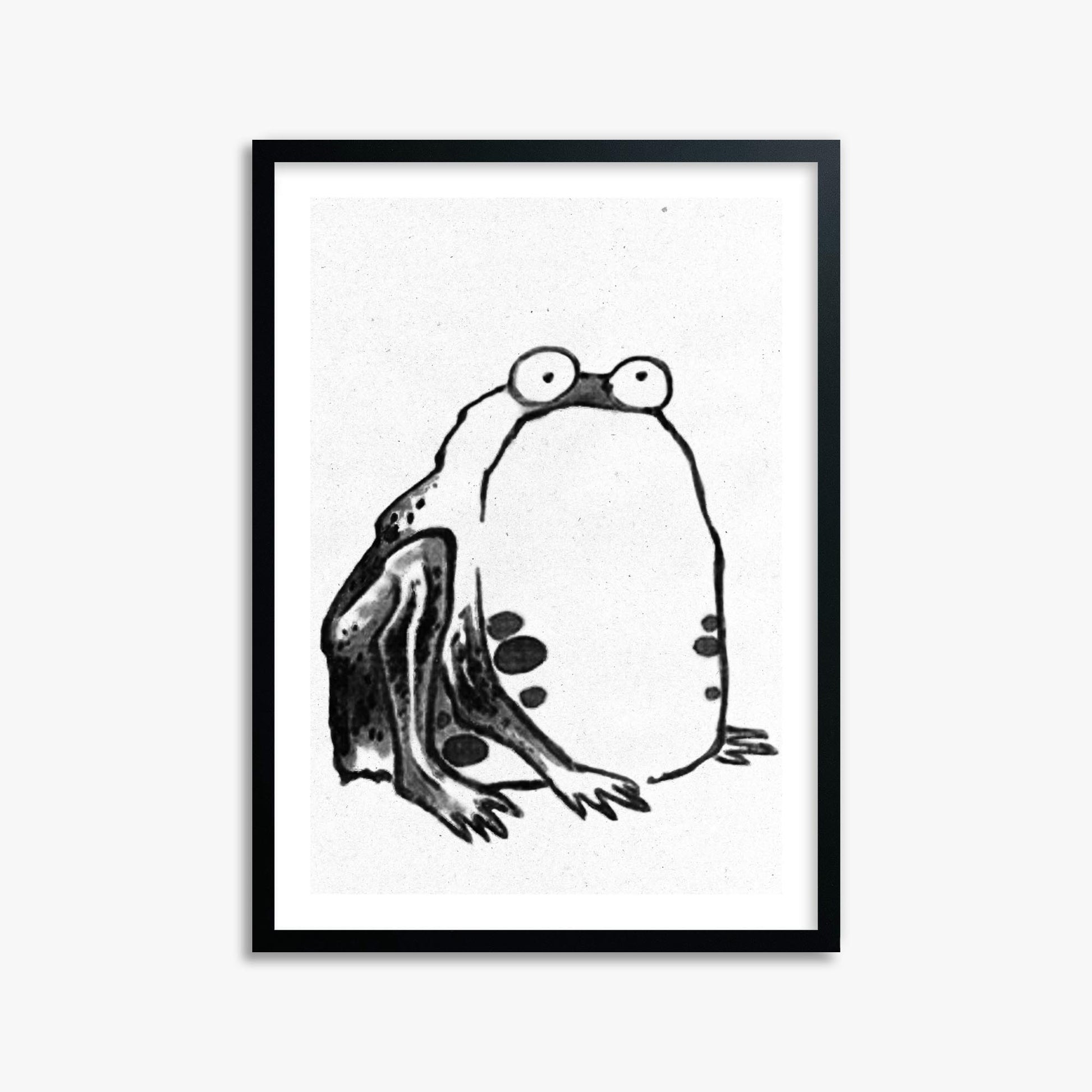Itō Jakuchū: Sumo Toad - Monochrome-Style 50x70 cm Art Reproduction With Black Frame