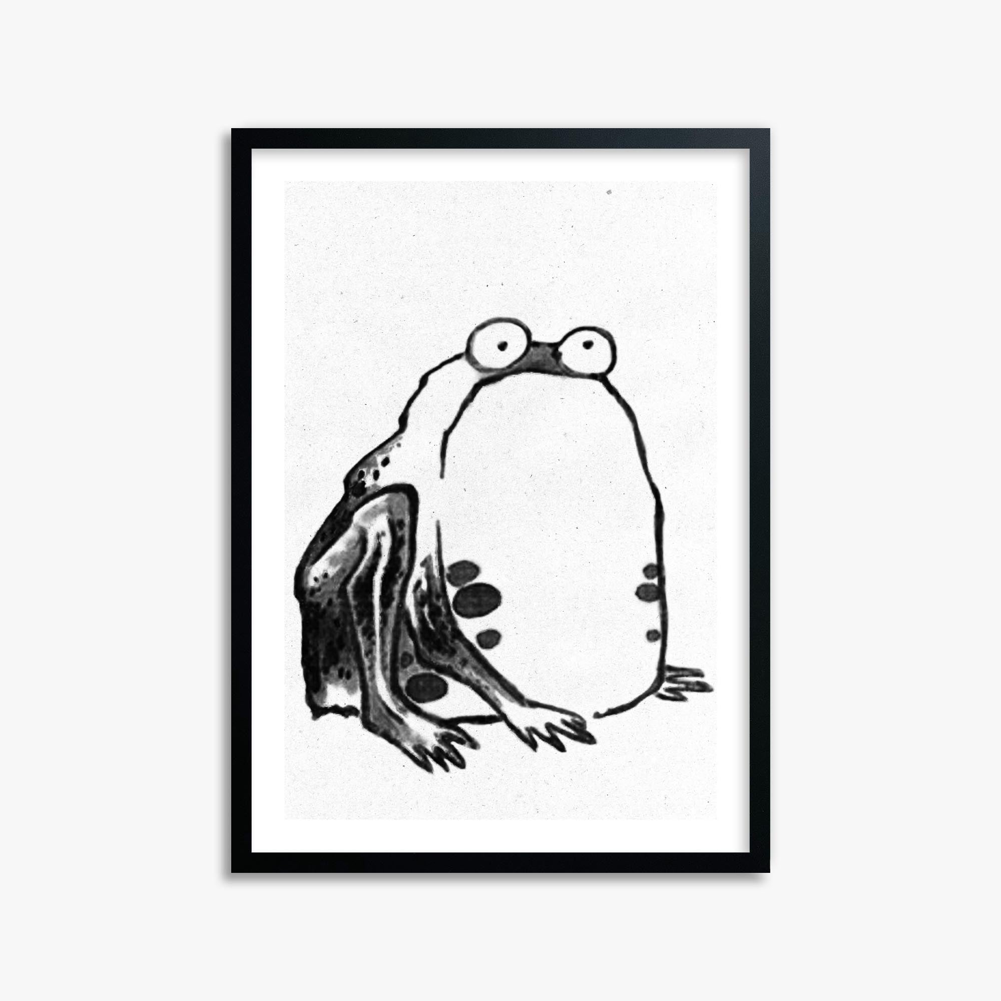 Itō Jakuchū: Sumo Toad - Monochrome-Style 50x70 cm Art Reproduction With Black Frame