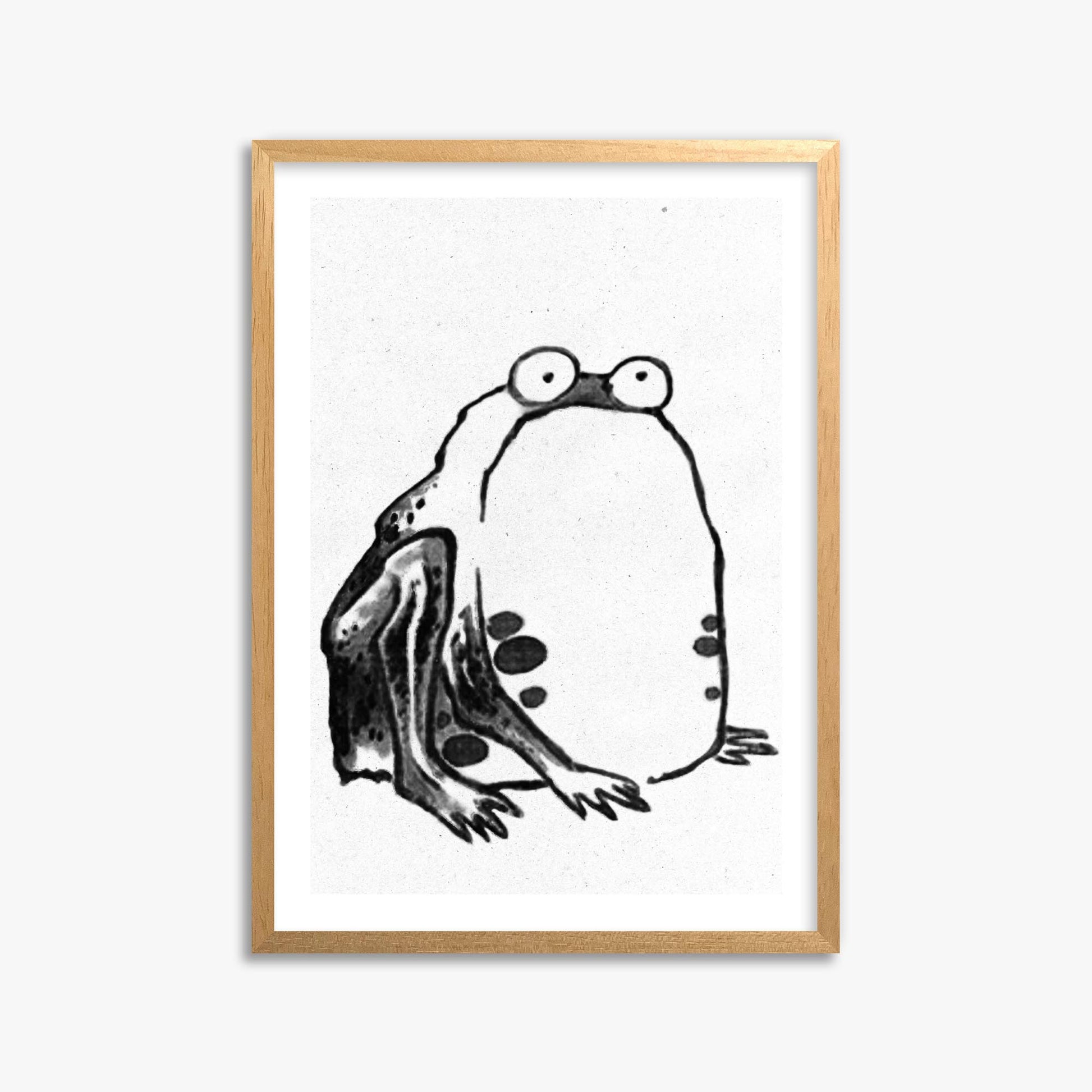 Itō Jakuchū: Sumo Toad - Monochrome-Style 50x70 cm Art Reproduction With Oak Frame