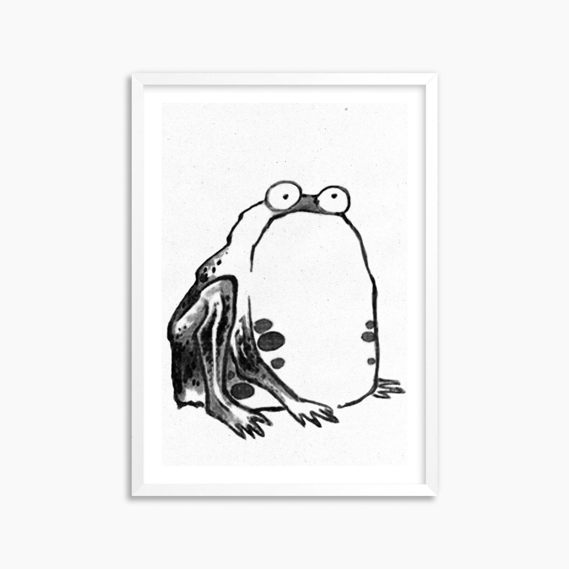 Itō Jakuchū: Sumo Toad - Monochrome-Style 50x70 cm Art Reproduction With White Frame