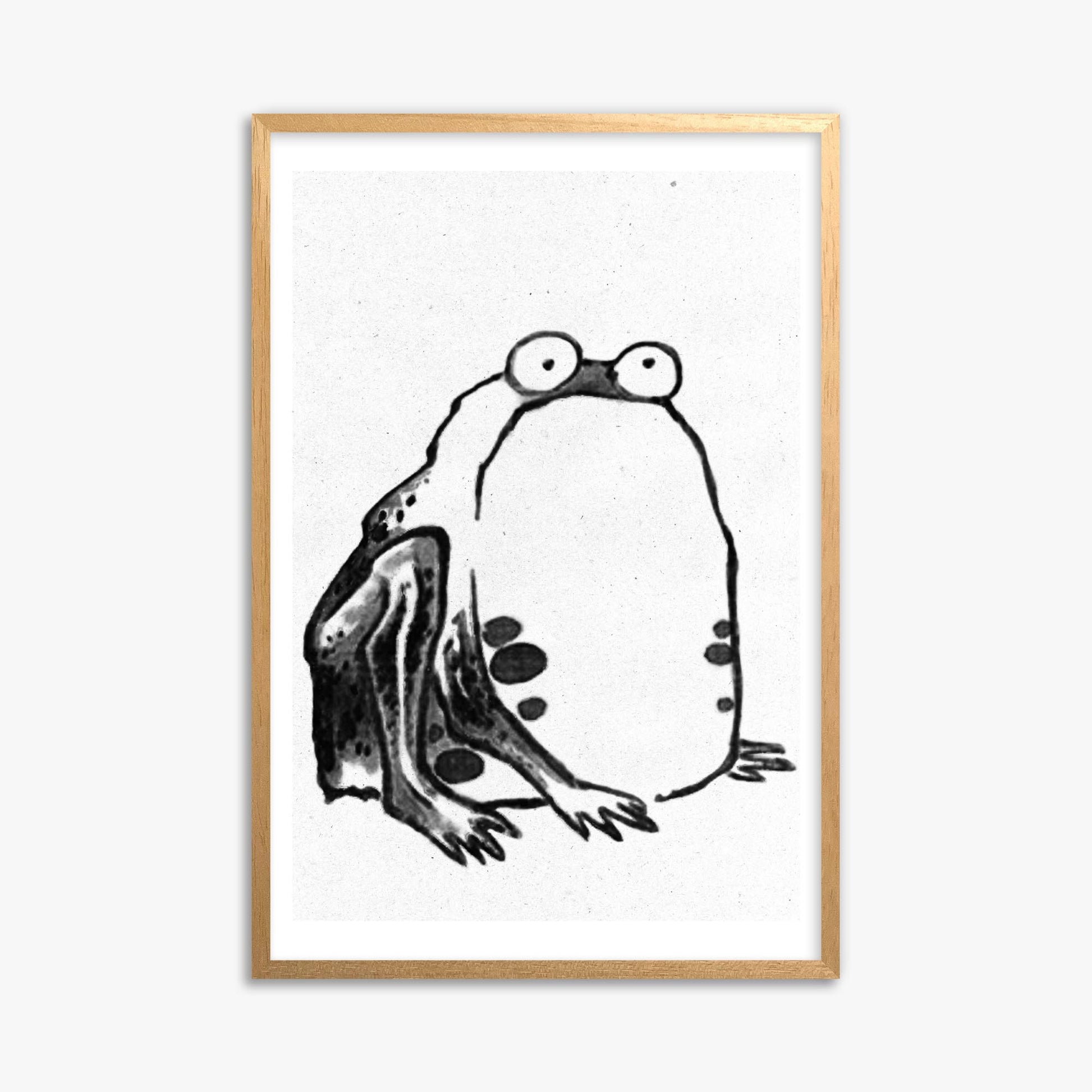 Itō Jakuchū: Sumo Toad - Monochrome-Style 61x91 cm Art Reproduction With Oak Frame