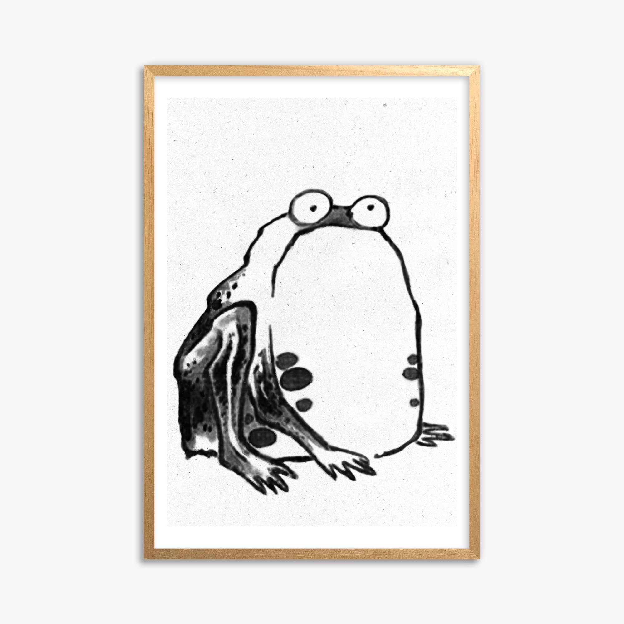 Itō Jakuchū: Sumo Toad - Monochrome-Style 61x91 cm Art Reproduction With Oak Frame