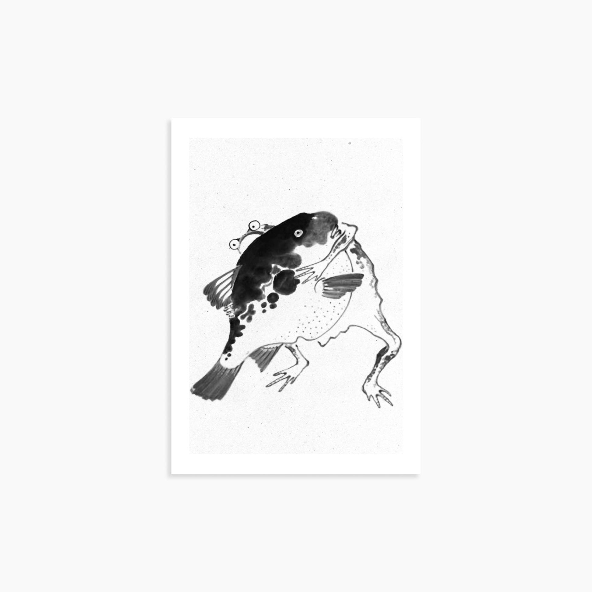 Itō Jakuchū: Toad and puffer fish sumo wrestlers - Monochrome-Style 21x30 cm Art Reproduction Unframed