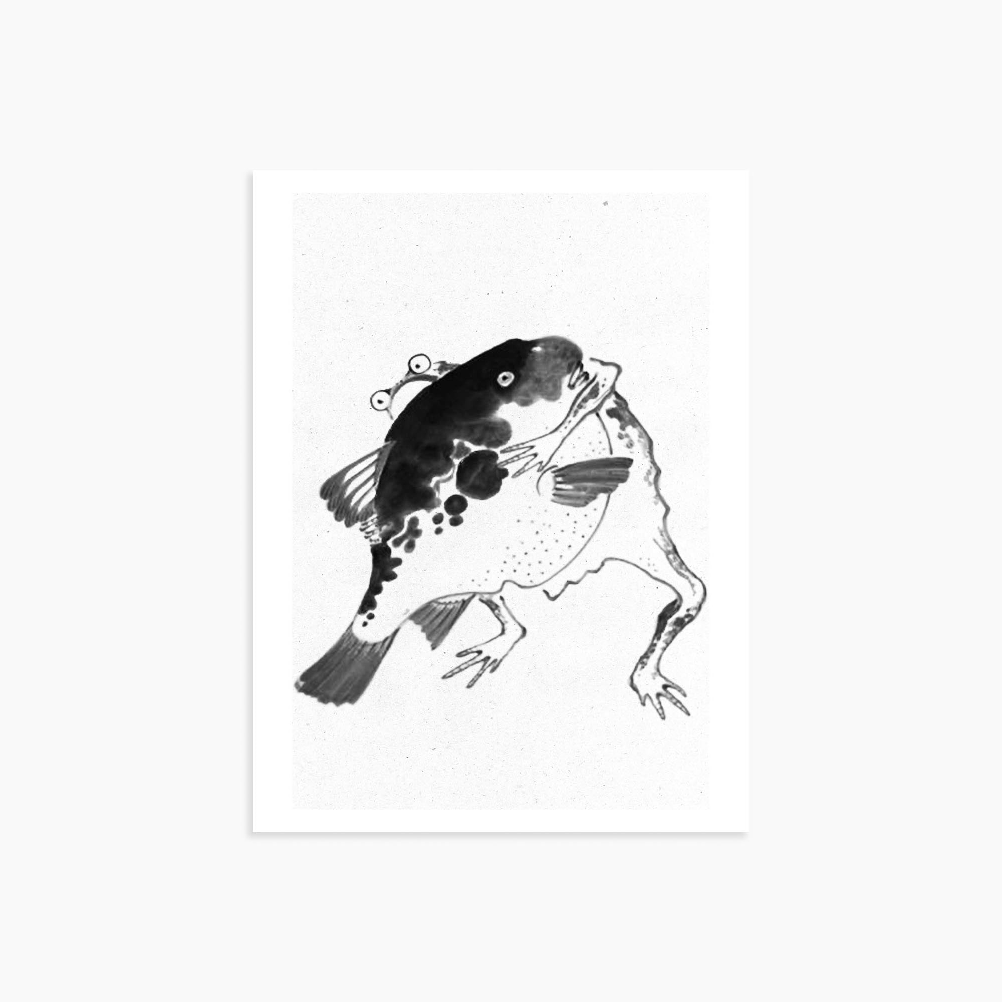 Itō Jakuchū: Toad and puffer fish sumo wrestlers - Monochrome-Style 30x40 cm Art Reproduction Unframed