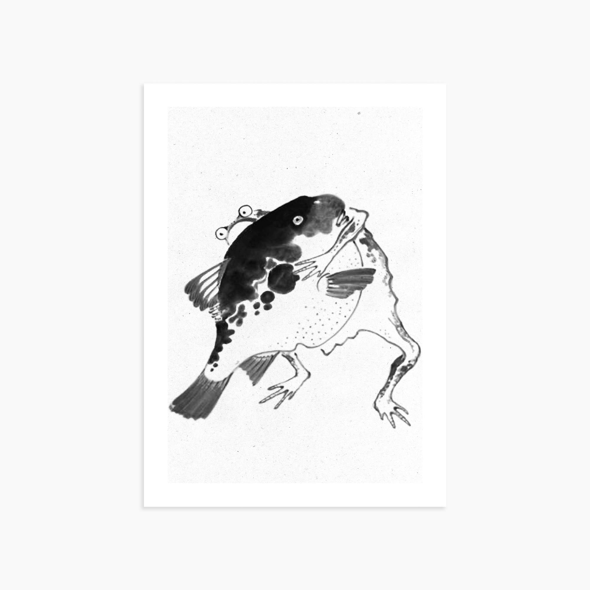 Itō Jakuchū: Toad and puffer fish sumo wrestlers - Monochrome-Style 50x70 cm Art Reproduction Unframed