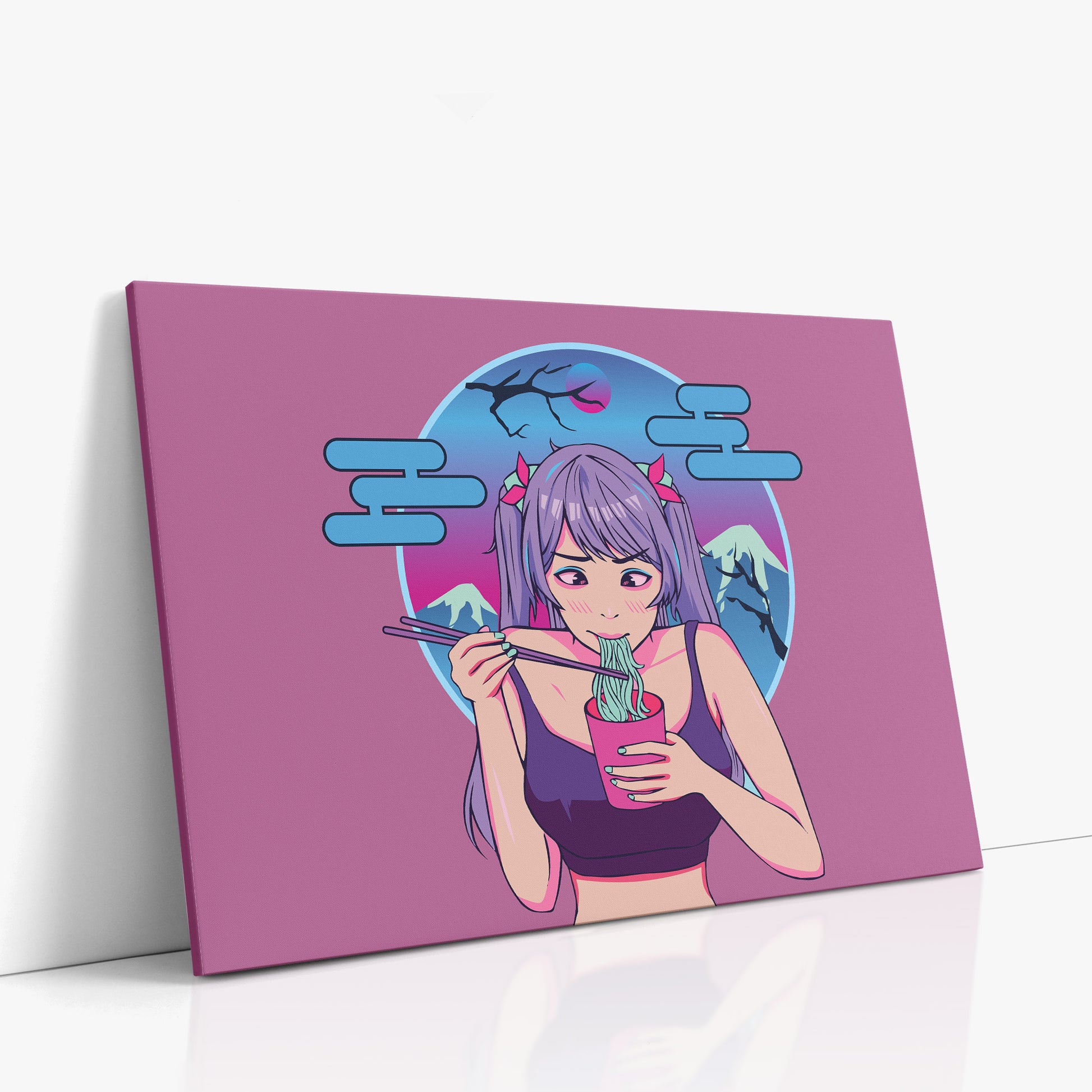 Midnight Ramen Dreams, 100x70cm Satin Canvas Poster Left Angle