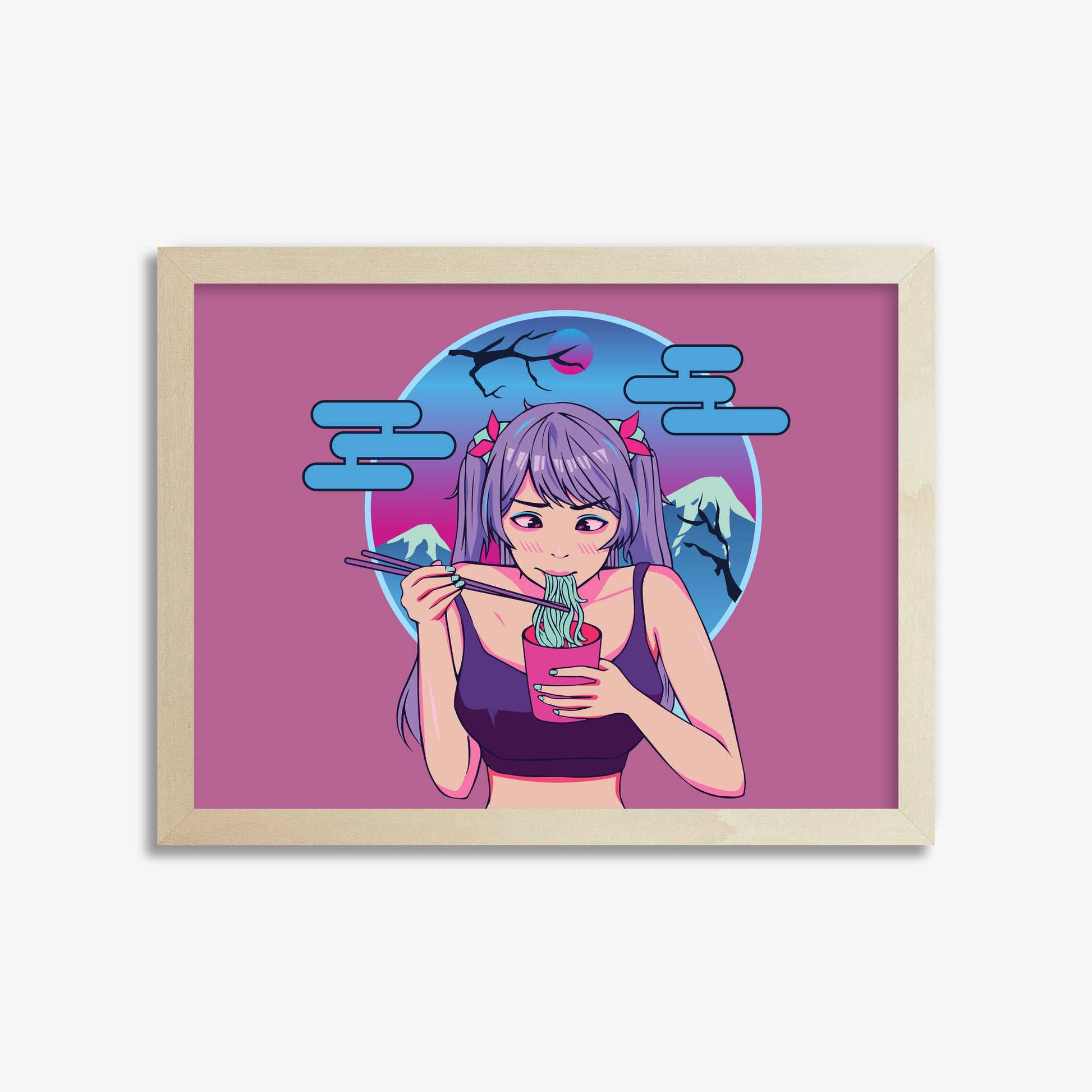 Midnight Ramen Dreams, 30x40cm Framed Poster With Lime Wood Frame