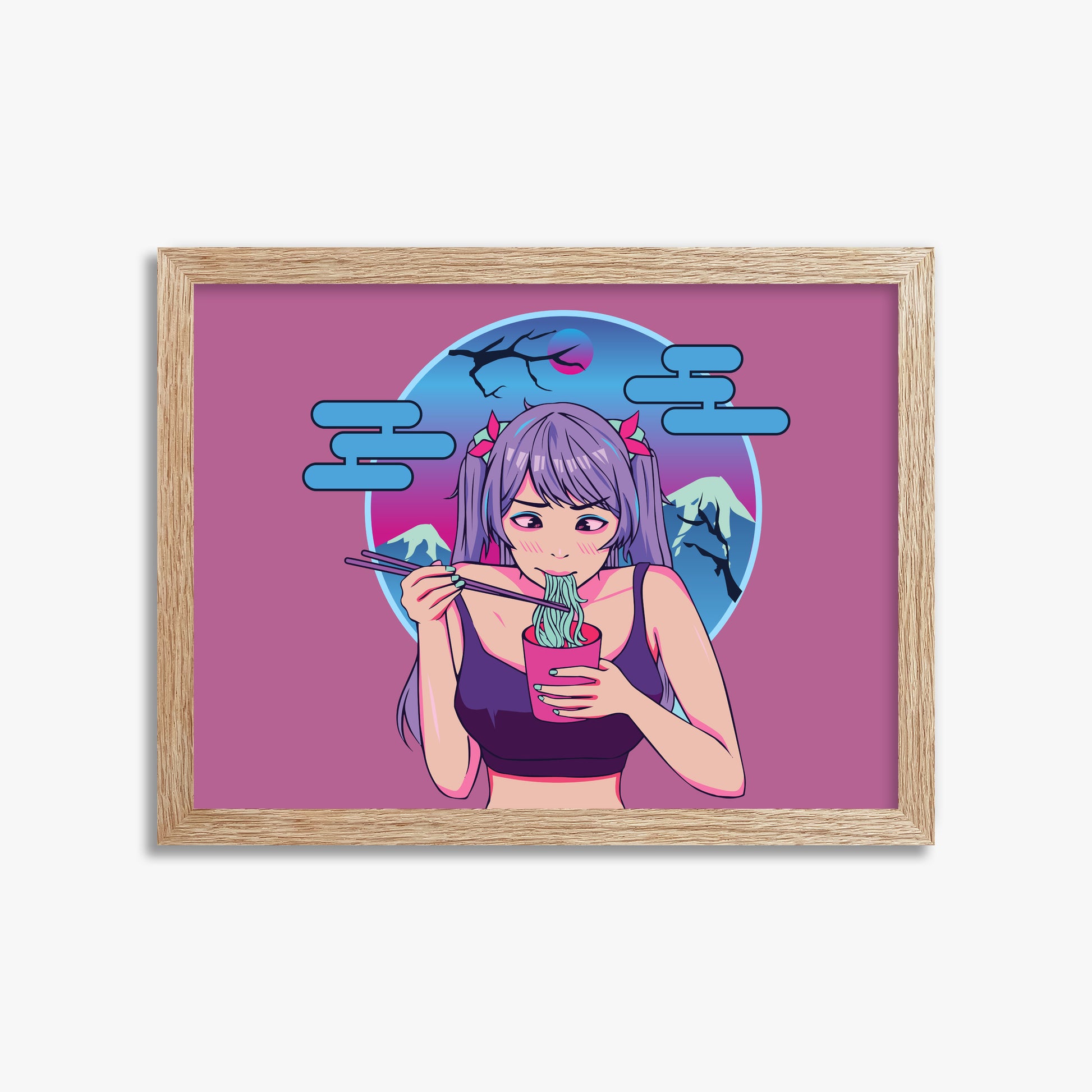 Midnight Ramen Dreams, 30x40cm Framed Poster With Raw Oak Frame