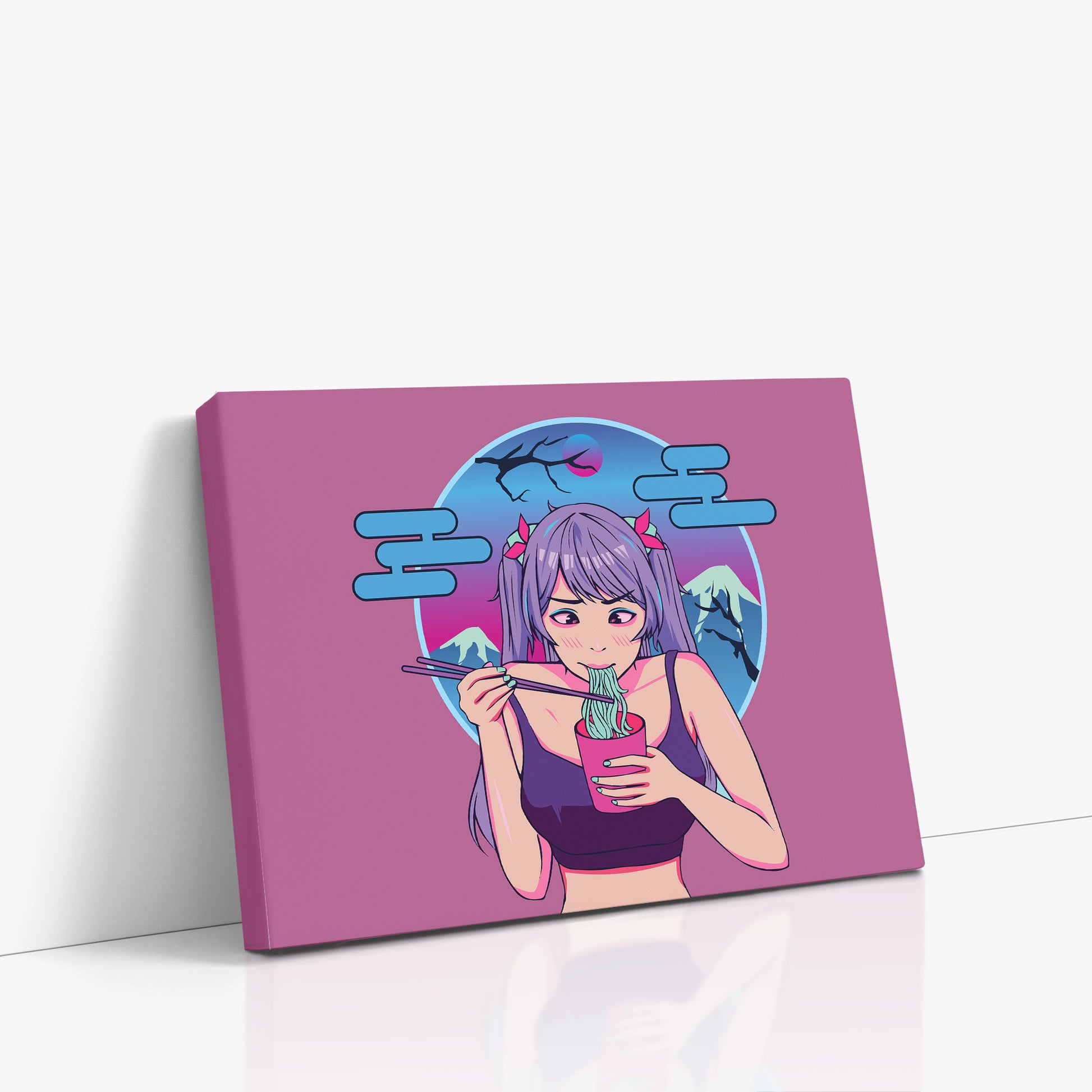 Midnight Ramen Dreams, 40x30cm Satin Canvas Poster Left Angle