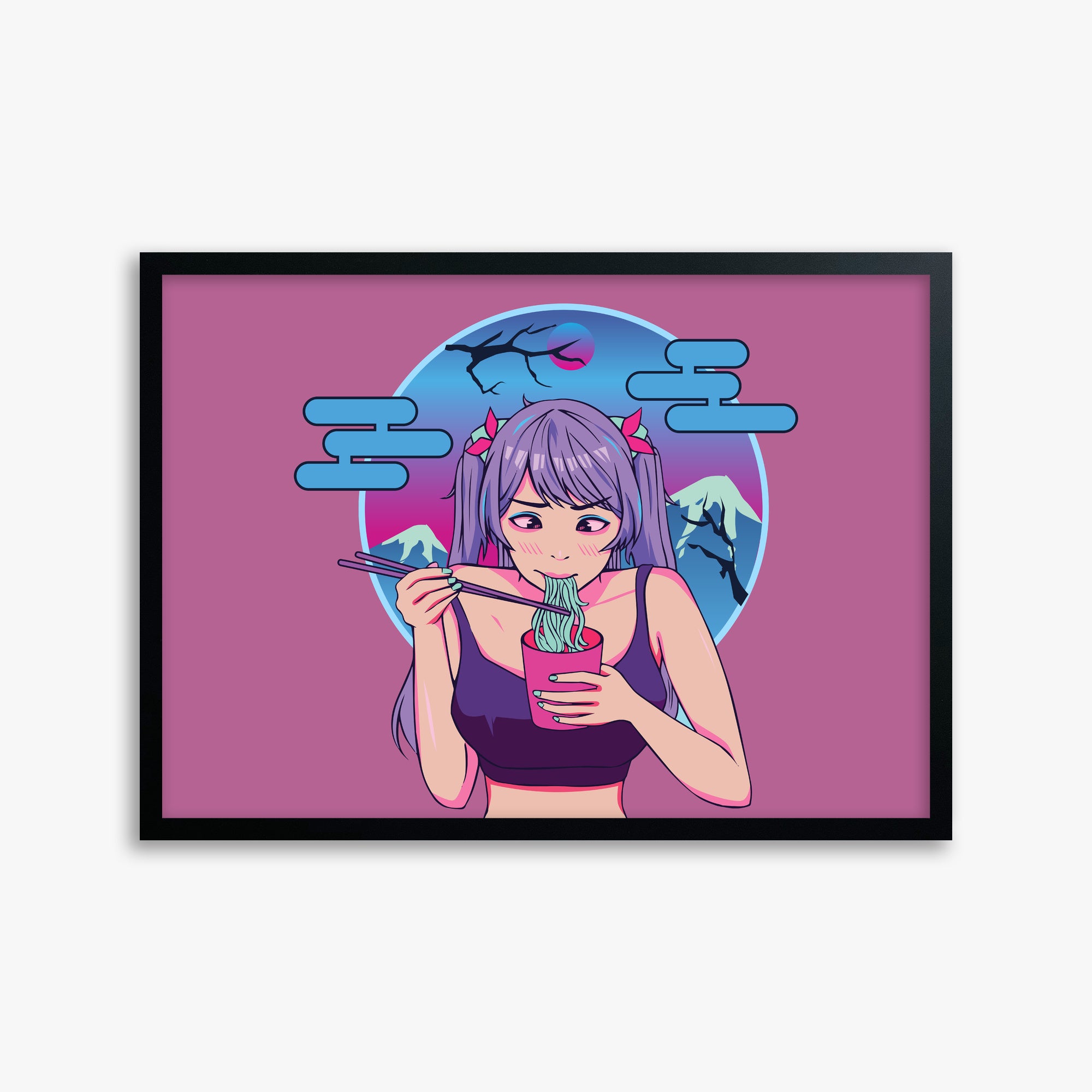 Midnight Ramen Dreams, 50x70cm Framed Poster With Black Frame