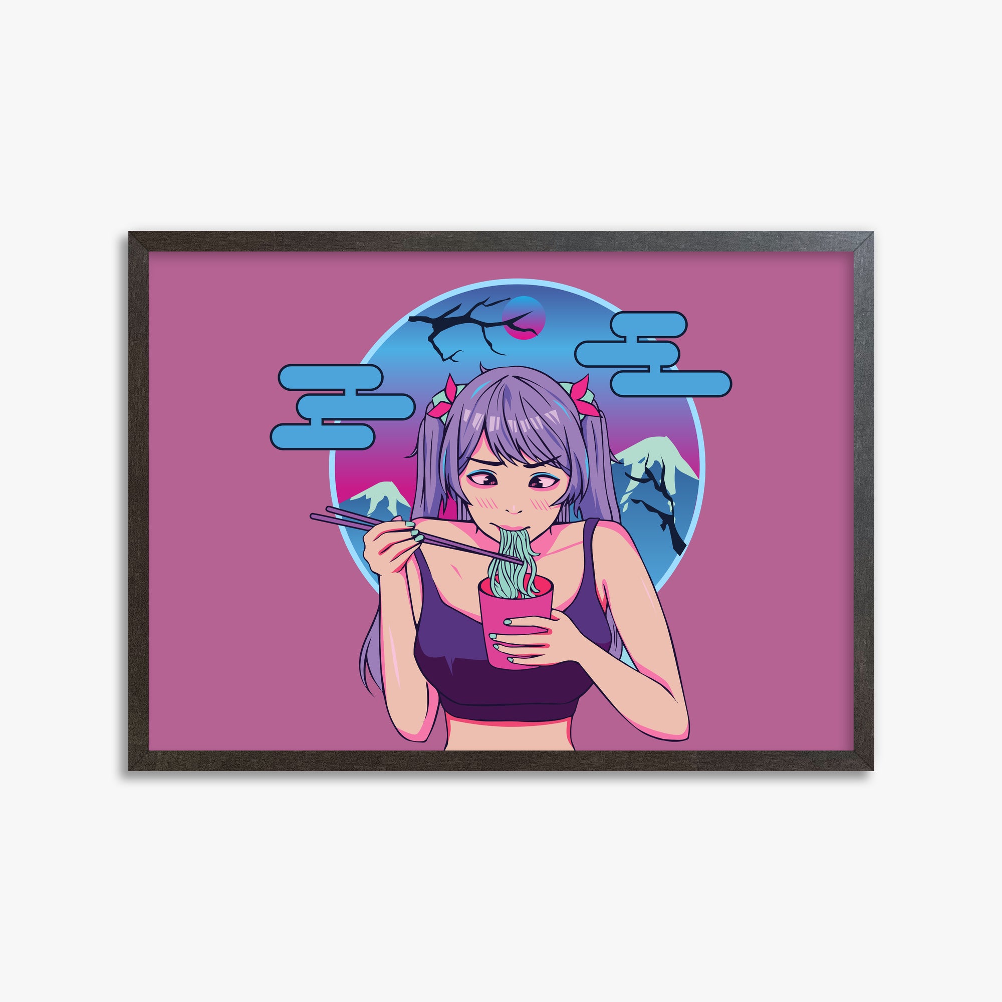 Midnight Ramen Dreams, 50x70cm Framed Poster With Espresso Frame