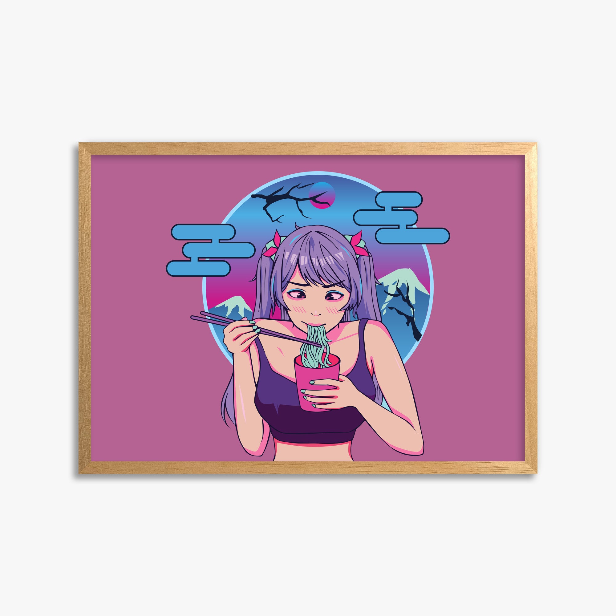 Midnight Ramen Dreams, 50x70cm Framed Poster With Oak Frame