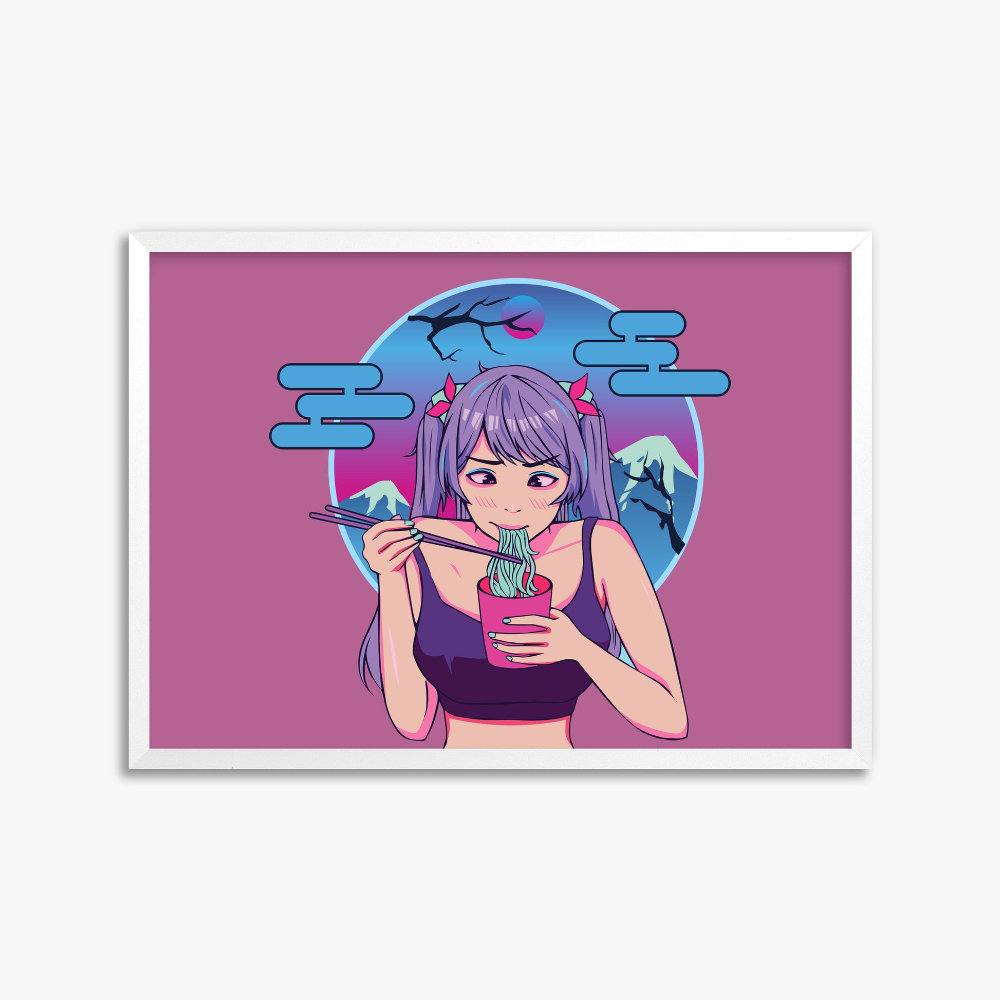 Midnight Ramen Dreams, 50x70cm Framed Poster With White Frame