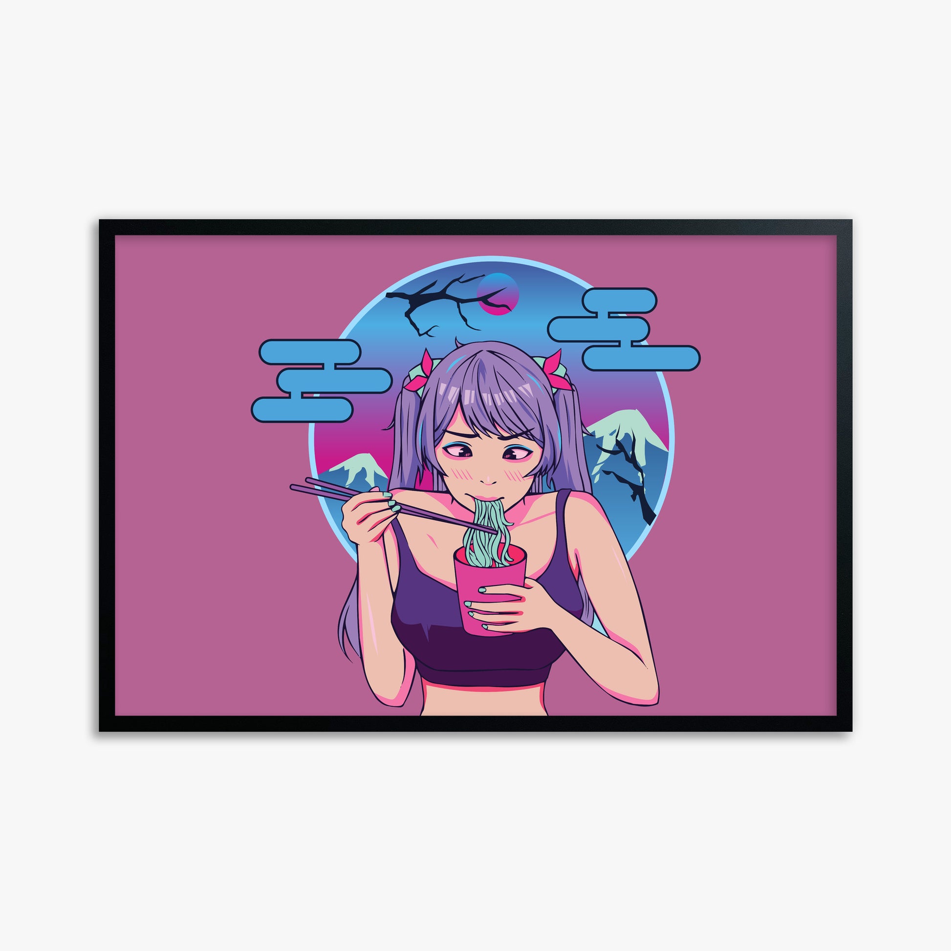Midnight Ramen Dreams, 61x91cm Framed Poster With Black Frame
