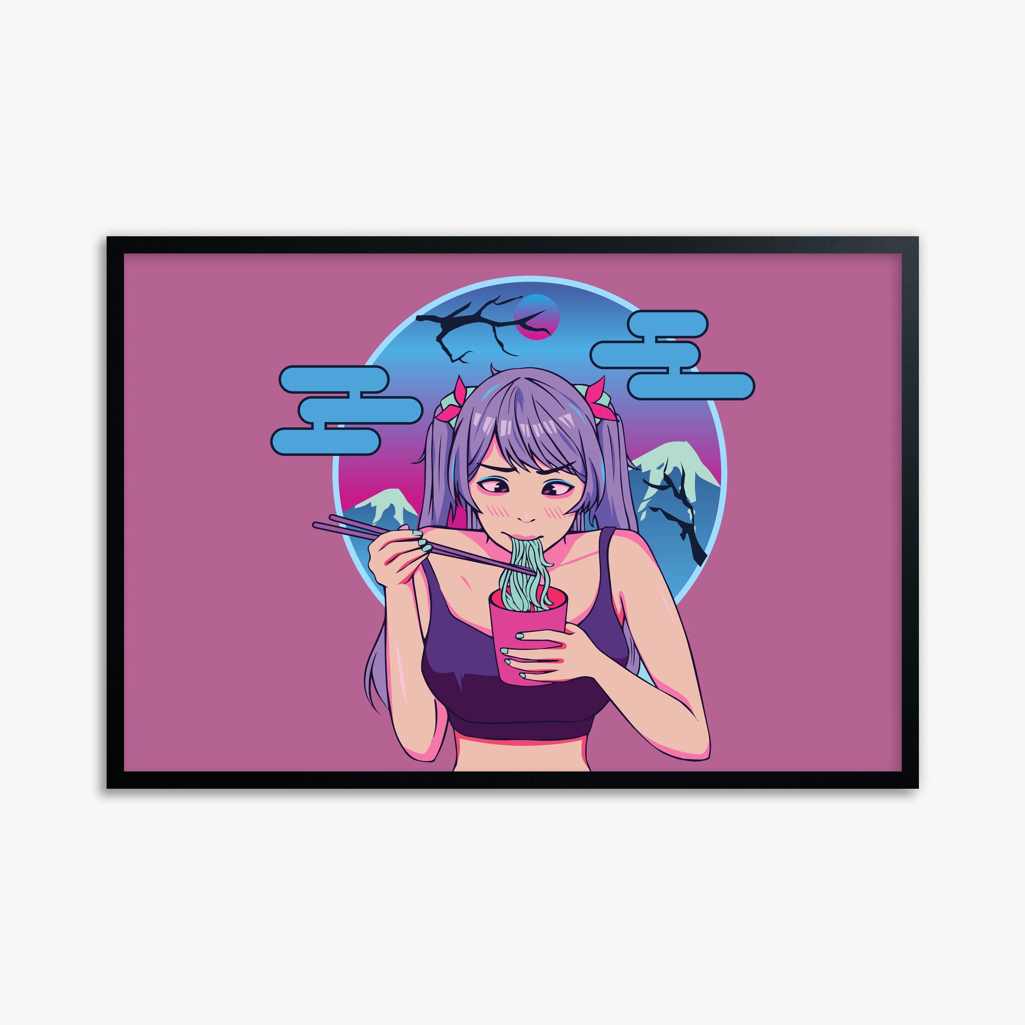 Midnight Ramen Dreams, 61x91cm Framed Poster With Black Frame