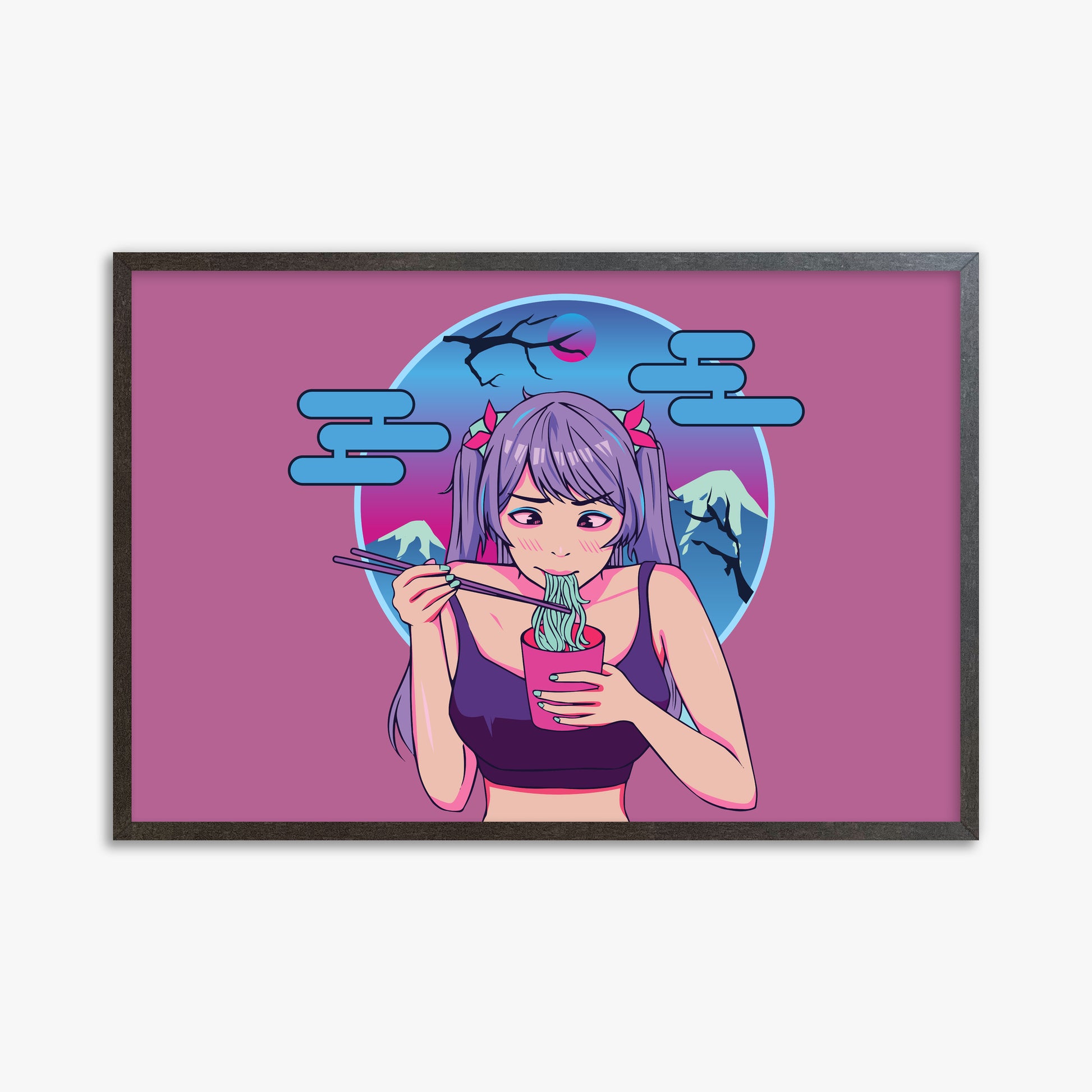 Midnight Ramen Dreams, 61x91cm Framed Poster With Espresso Frame
