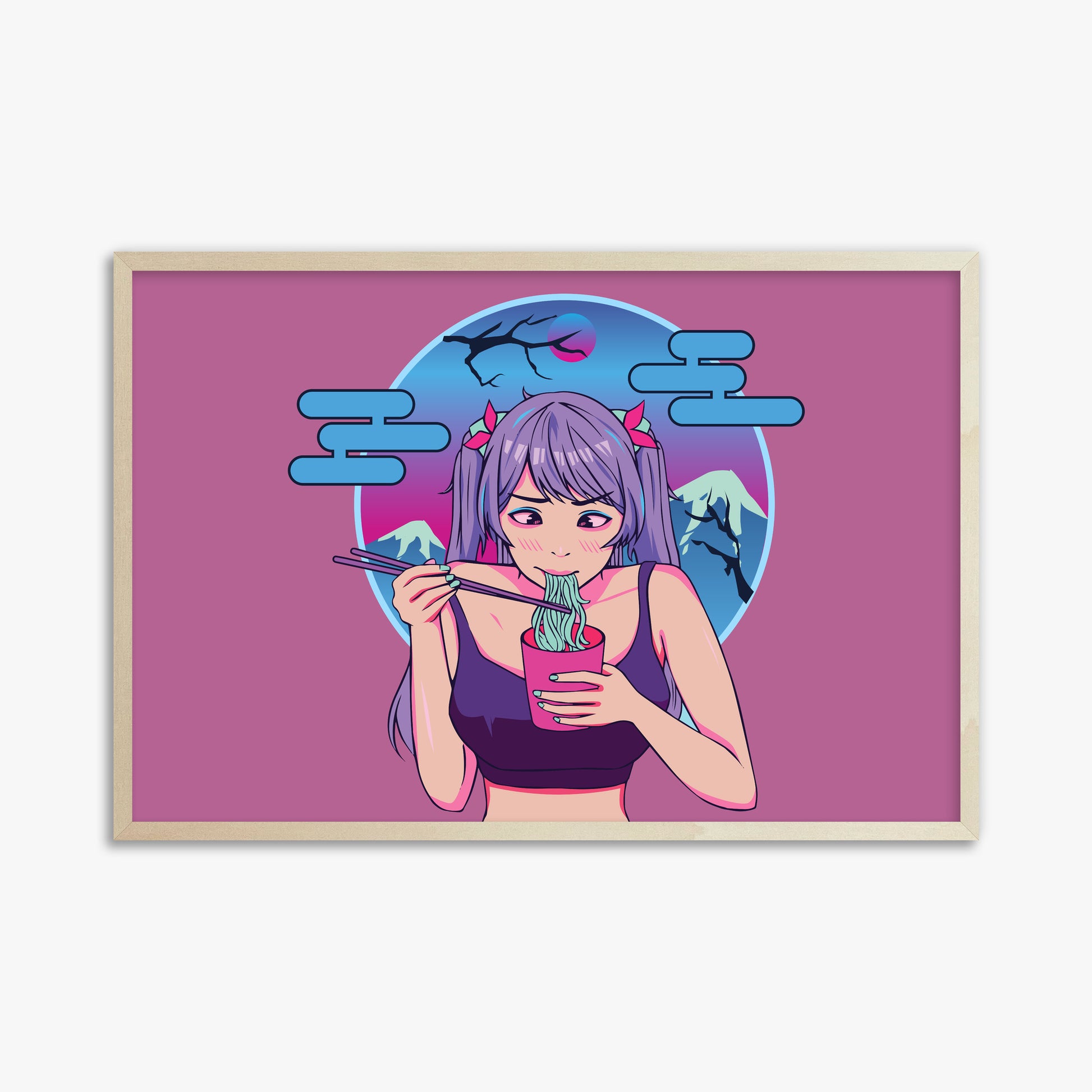 Midnight Ramen Dreams, 61x91cm Framed Poster With Lime Wood Frame
