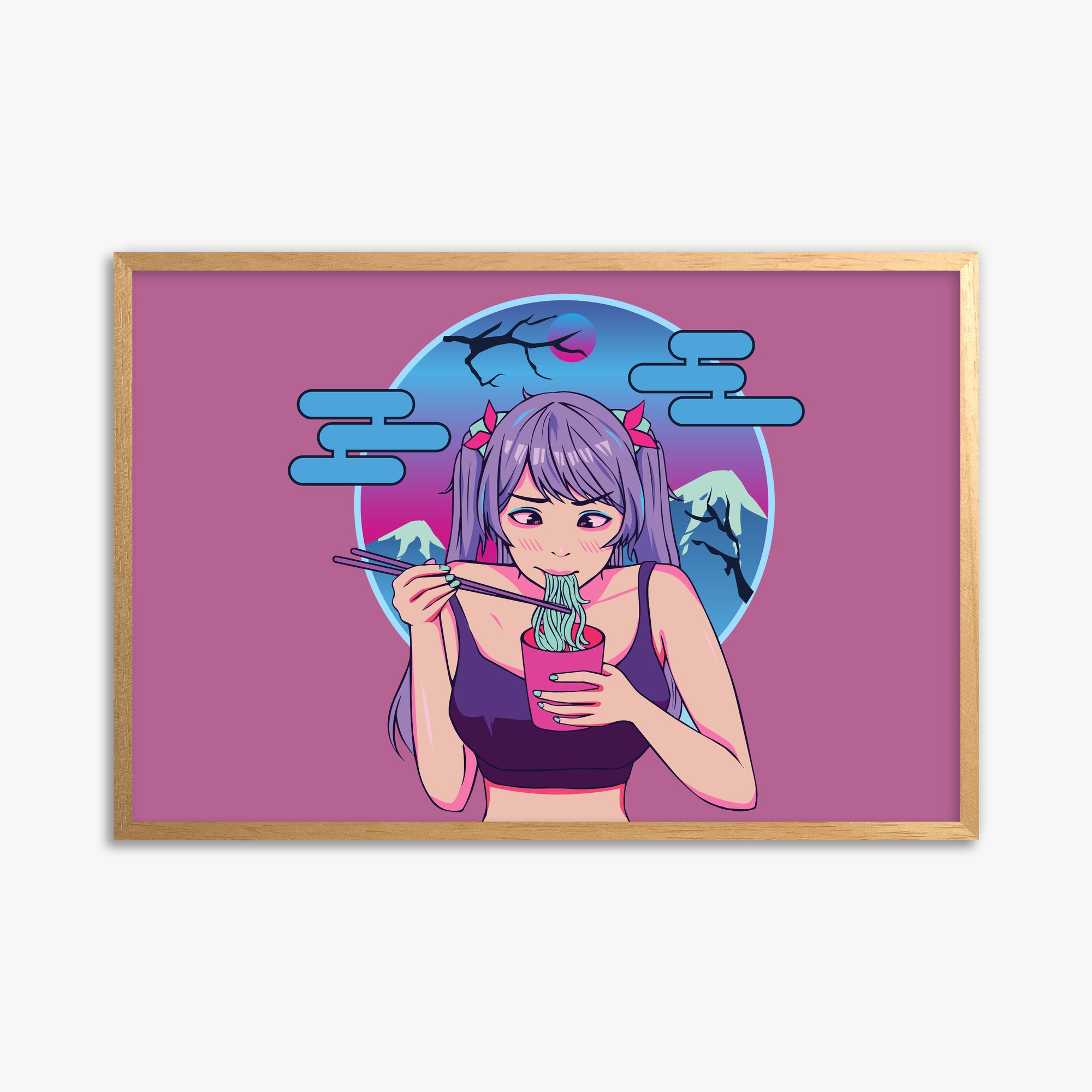 Midnight Ramen Dreams, 61x91cm Framed Poster With Oak Frame