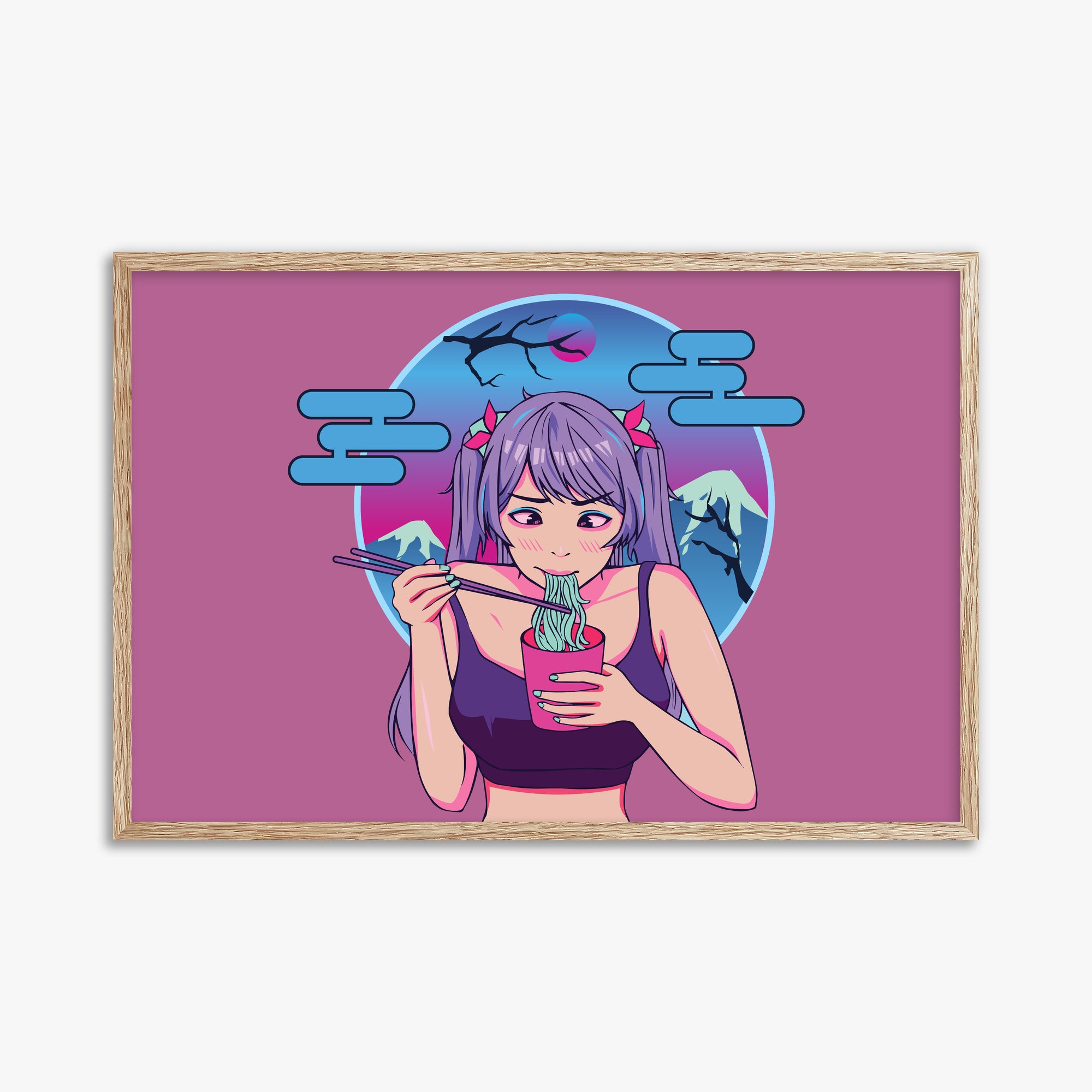 Midnight Ramen Dreams, 61x91cm Framed Poster With Raw Oak Frame